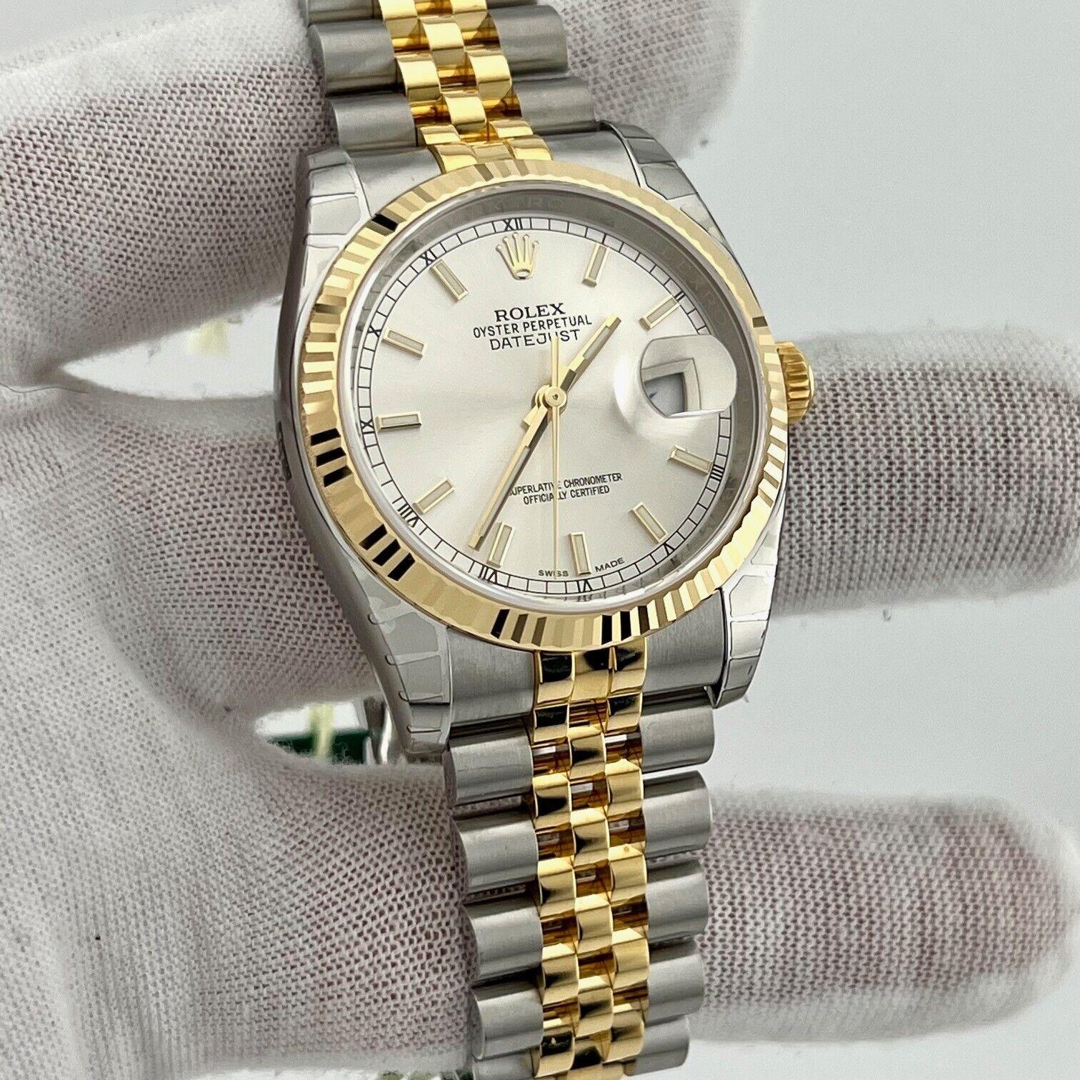 Rolex Datejust 116233 Silber Zifferblatt 18K Gelbgold Stahlkasten Papier 36mm STICKERS 2