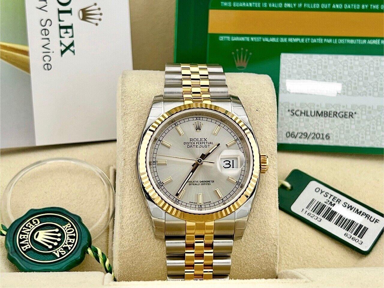 Rolex Datejust 116233 Silber Zifferblatt 18K Gelbgold Stahlkasten Papier 36mm STICKERS 4