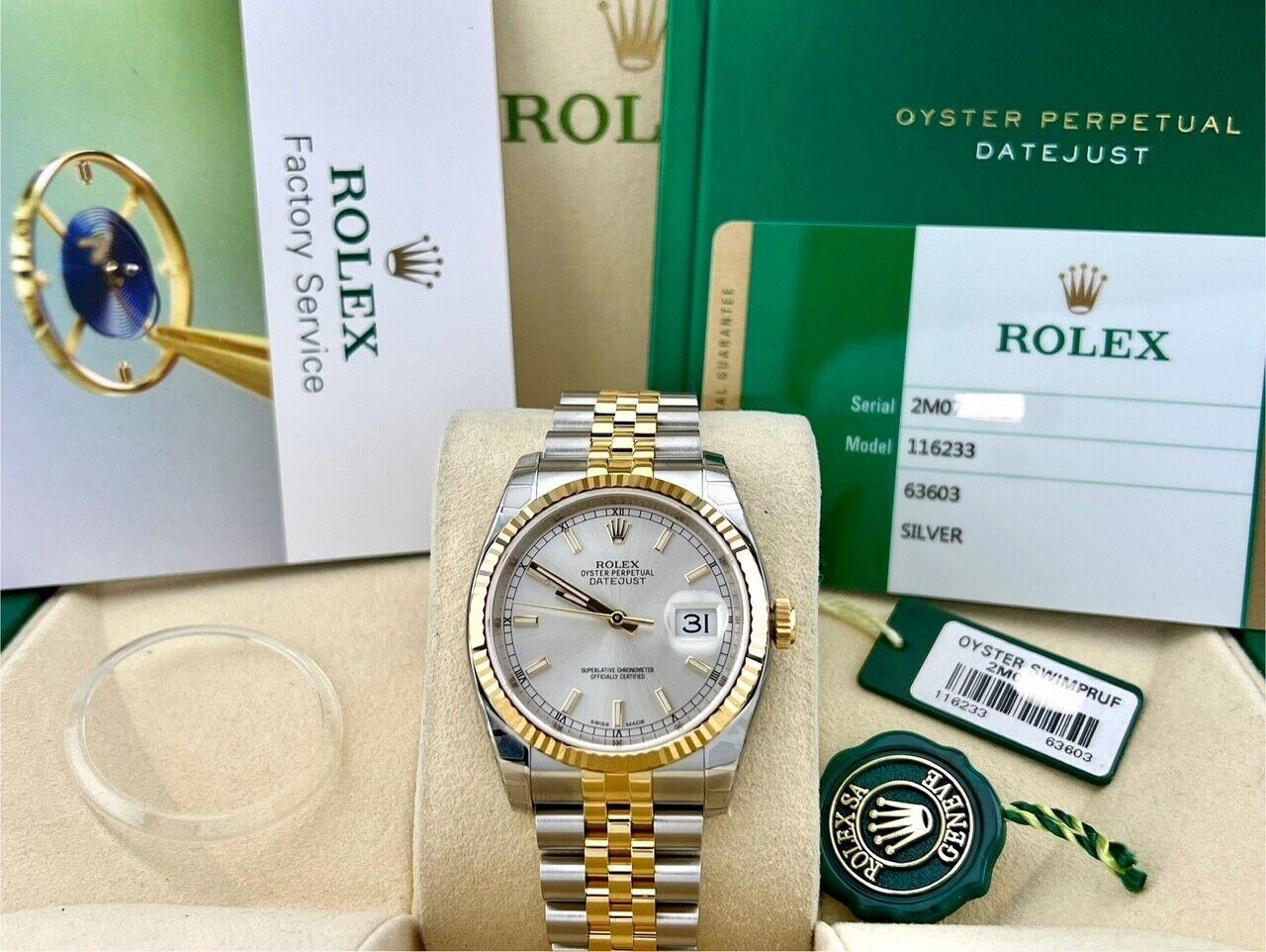 Rolex Datejust 116233 Silber Zifferblatt 18K Gelbgold Stahlkasten Papier 36mm STICKERS 5