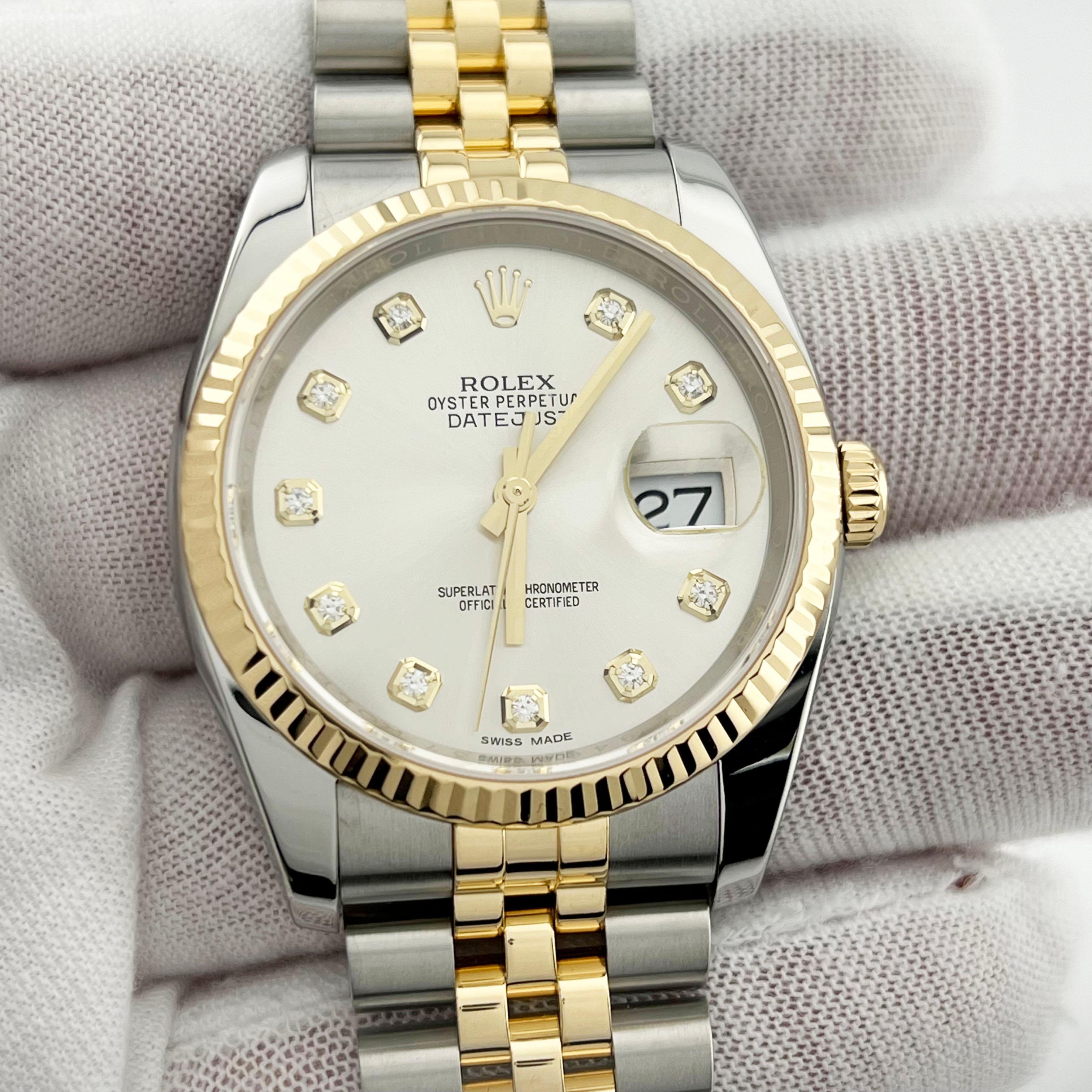 Rolex Datejust 116233 Silver Diamond Dial 18K Yellow Gold Stainless Box Paper 6