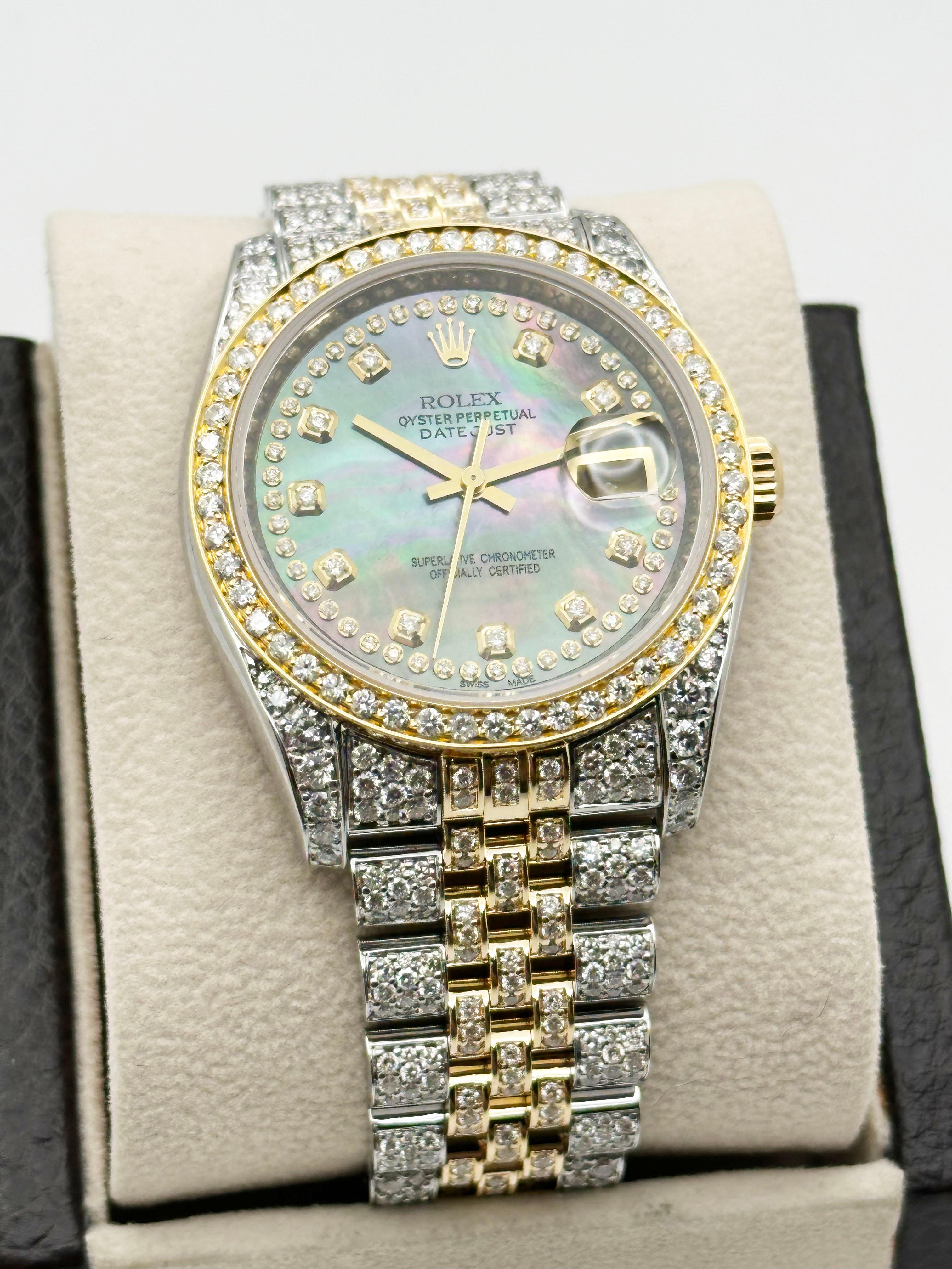 Número de estilo: 116233

De serie: Z189***

Año: 2006
 
Model No: Rolex Datejust 
 
Material de la caja: Acero inoxidable con diamantes personalizados
 
Pulsera: Pulsera jubilar de oro amarillo de 18 quilates y acero inoxidable con diamantes