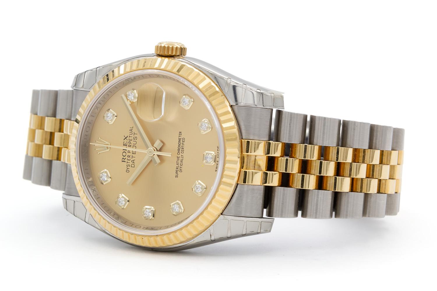 Contemporary Rolex Datejust 116233 Two Tone 18k & Steel 36mm Champagne 10 Diamond Dial Minty For Sale