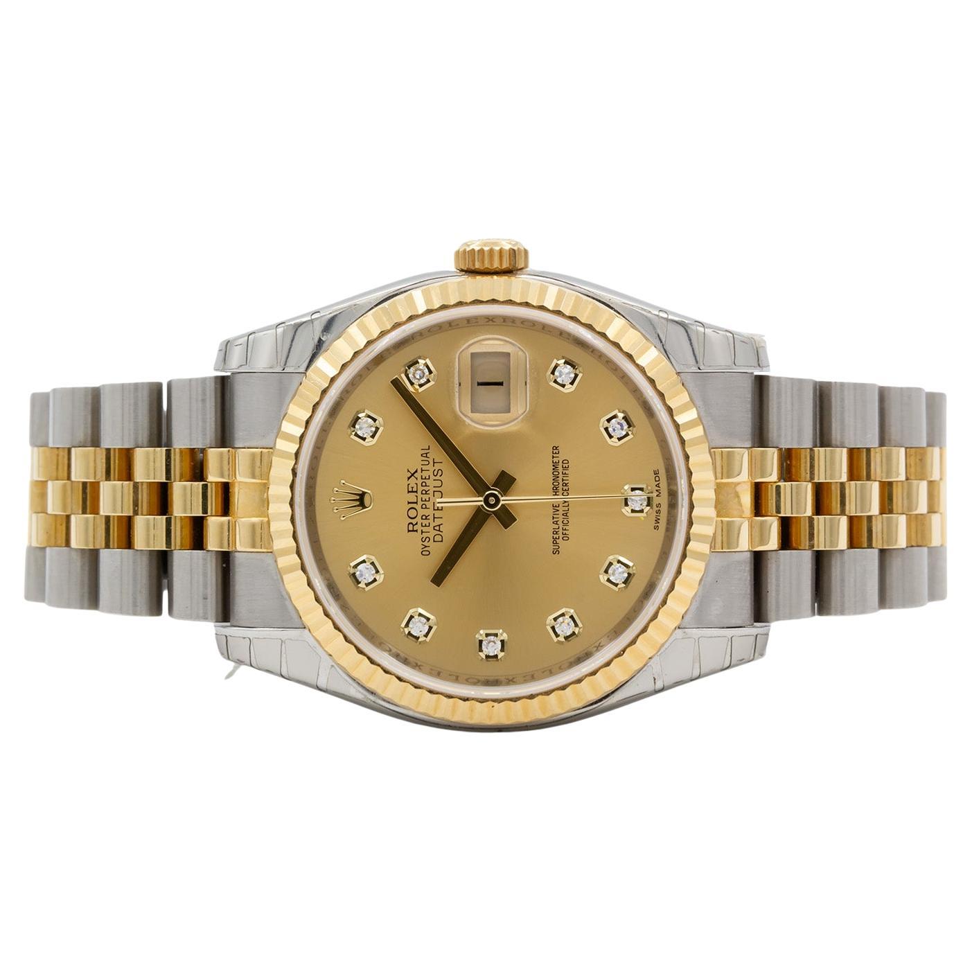 Rolex Datejust 116233 Zwei Ton 18k
Stahl 36mm Champagner 10 Diamant-Zifferblatt Minty