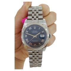 Rolex DateJust 116234 36 mm Edelstahl Jubiläums-Uhr mit römischem blauem Zifferblatt 18k