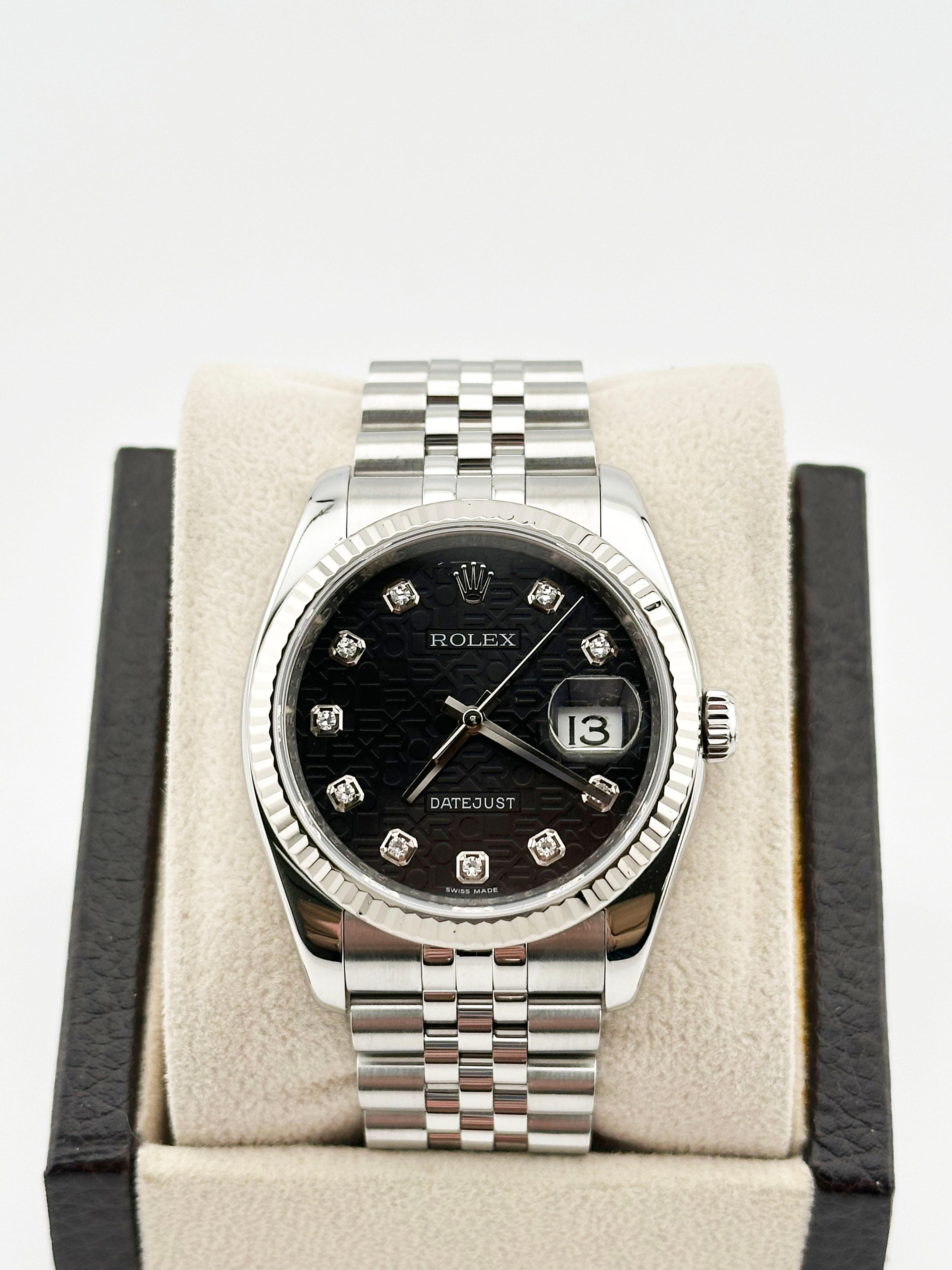 Rolex Datejust 116234 36mm Black Jubilee Diamond Dial Stainless Steel In Excellent Condition For Sale In San Diego, CA
