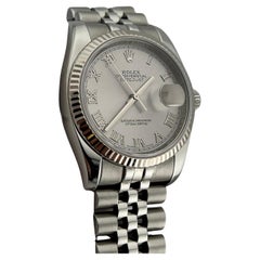 Rolex Datejust 116234 36mm Silver Roman Numeral Dial Steel 18k White Gold Bezel