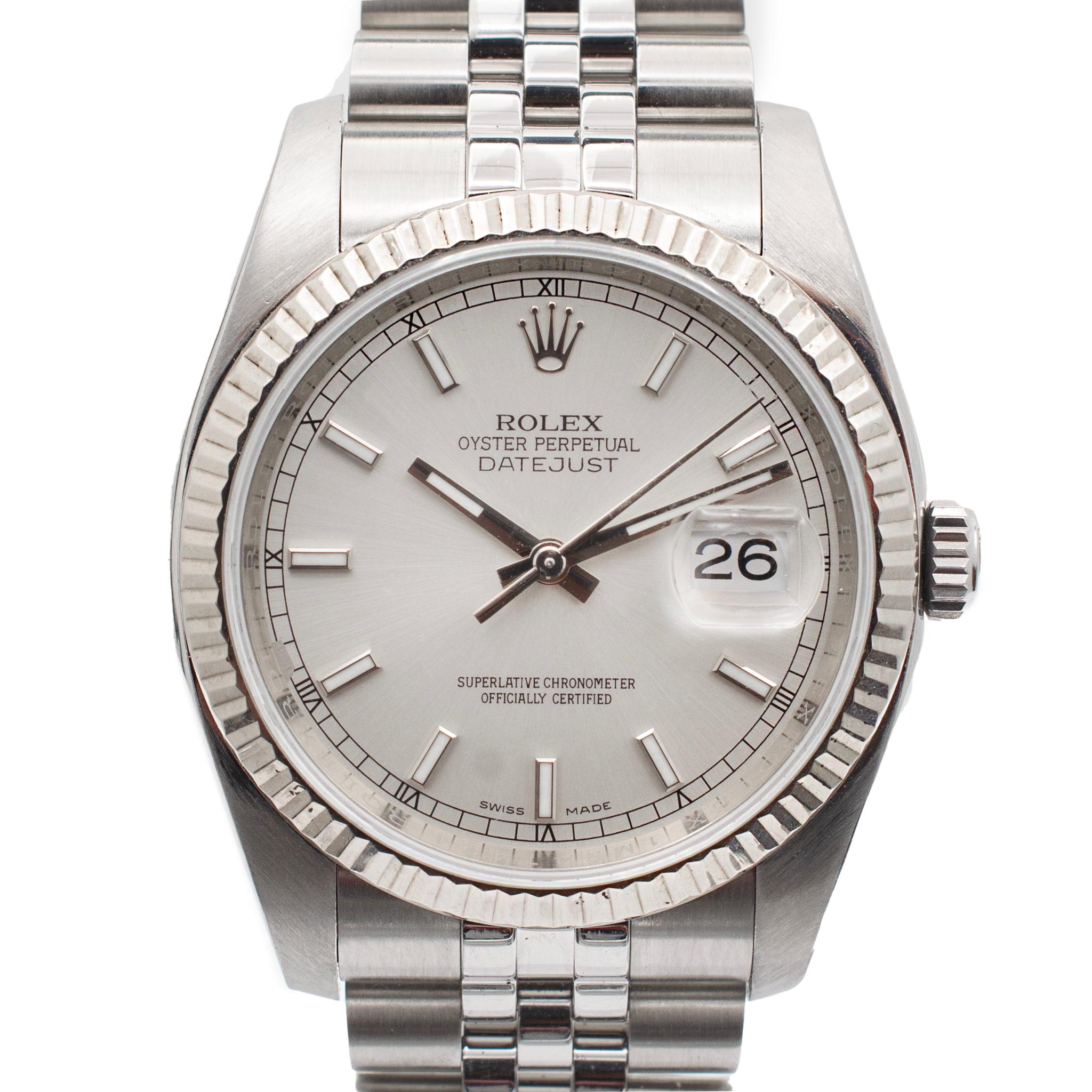 Brand: Rolex

Model Datejust 36

Total Weight: 115.10 grams

Comes with original box. In excellent condition

23 Jubilee Links

After market sapphire crystal

Pre-owned. Might show minor signs of wear.

Datejust 36 Stainless Steel Fluted / Jubilee /