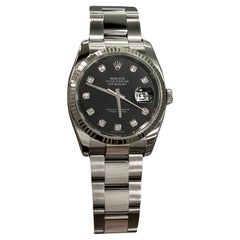 Rolex Datejust 116234 Quadrante nero con diamanti Acciaio inossidabile Oro bianco 18 carati 36 mm
