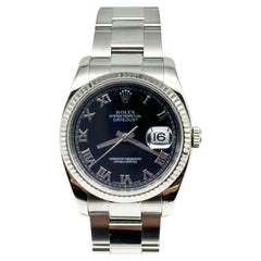 Used Rolex Datejust 116234 Black Roman Dial Stainless Steel Box Paper 2010