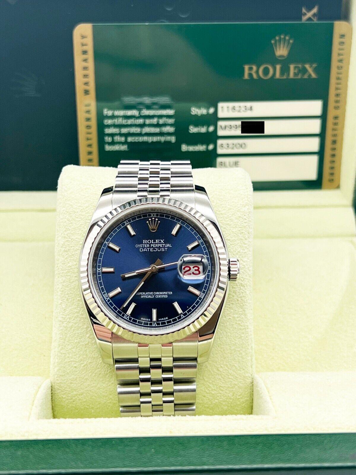 Rolex Datejust 116234 Blaues Zifferblatt Edelstahl-Kastenpapier 2010 5