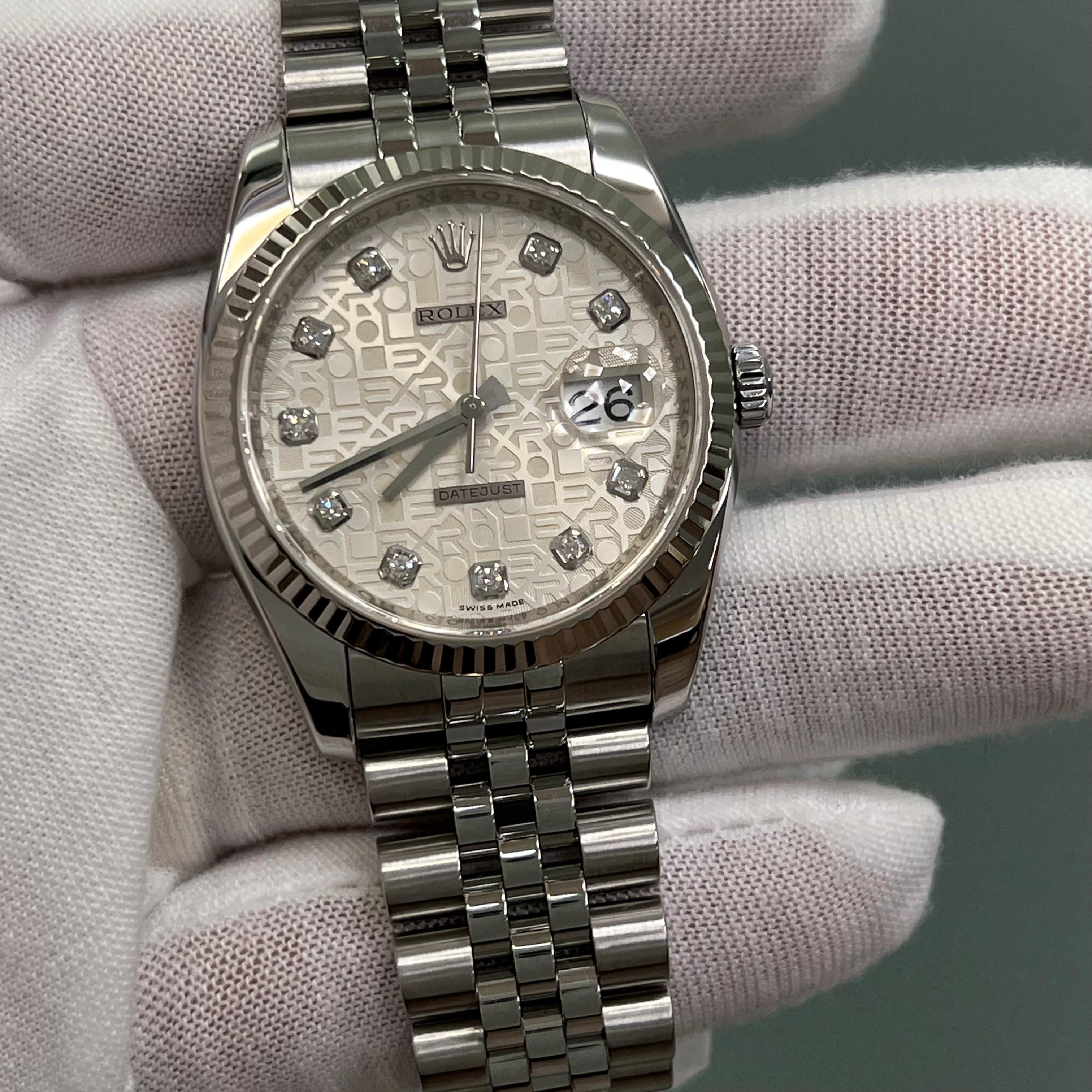 Rolex Datejust 116234 Factory Jubilee Diamond Dial Stainless Steel 18K Gold 36mm For Sale 5