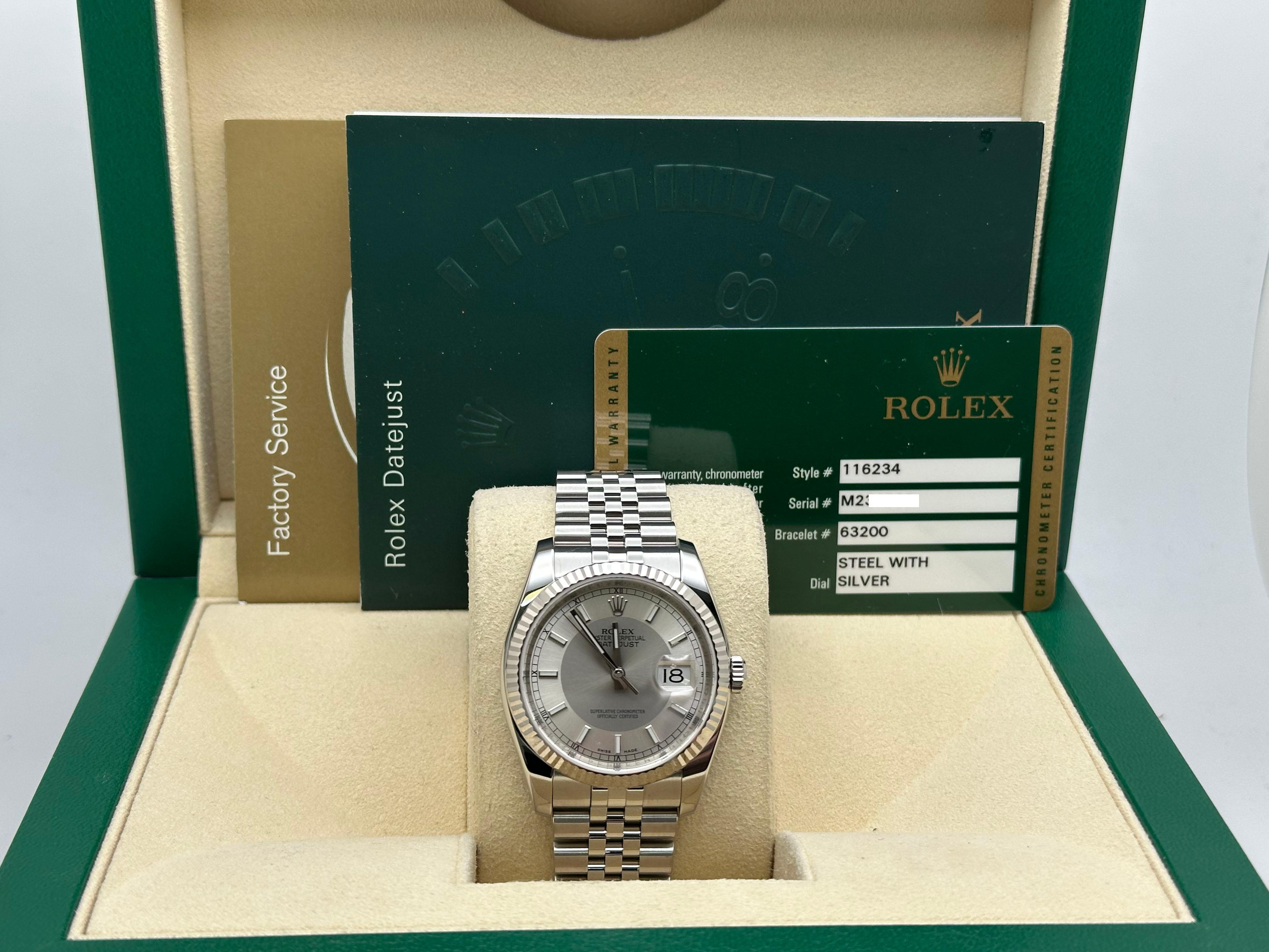Rolex Datejust 116234 Silver Concentric Dial Stainless Steel Box Paper Jubilee In Excellent Condition For Sale In San Diego, CA