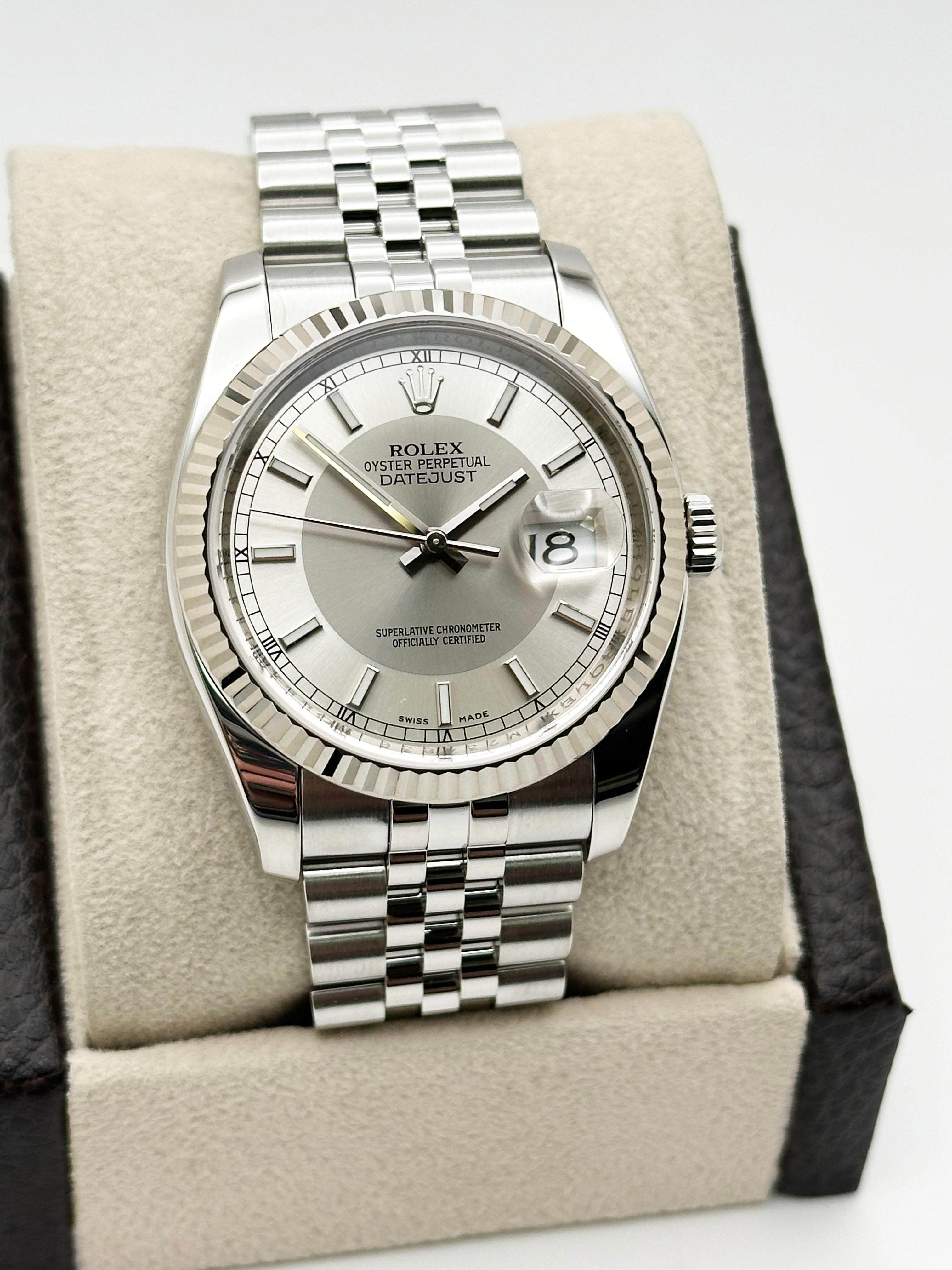 Rolex Datejust 116234 Silver Concentric Dial Stainless Steel Box Paper Jubilee For Sale 1
