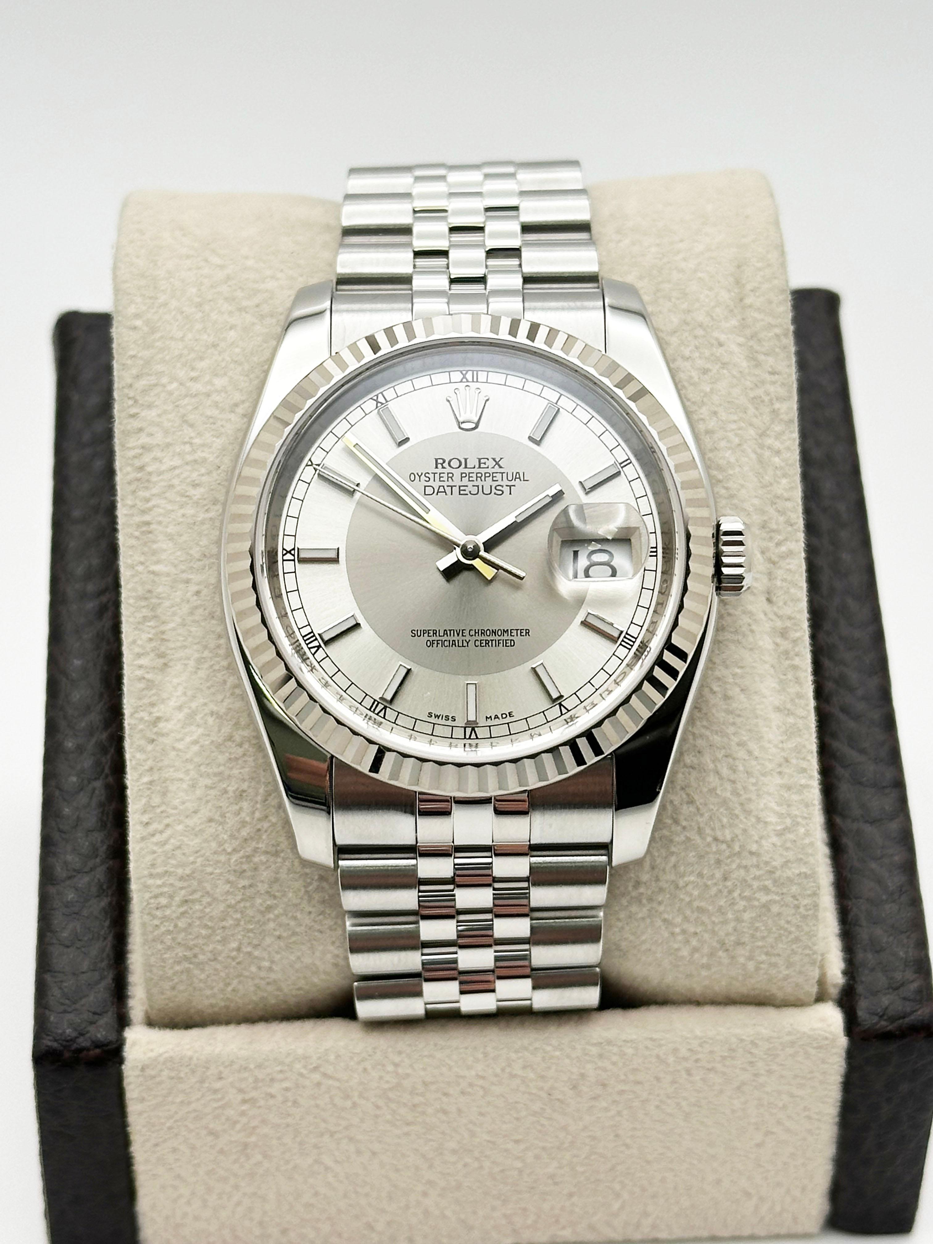 Rolex Datejust 116234 Silver Concentric Dial Stainless Steel Box Paper Jubilee For Sale 2