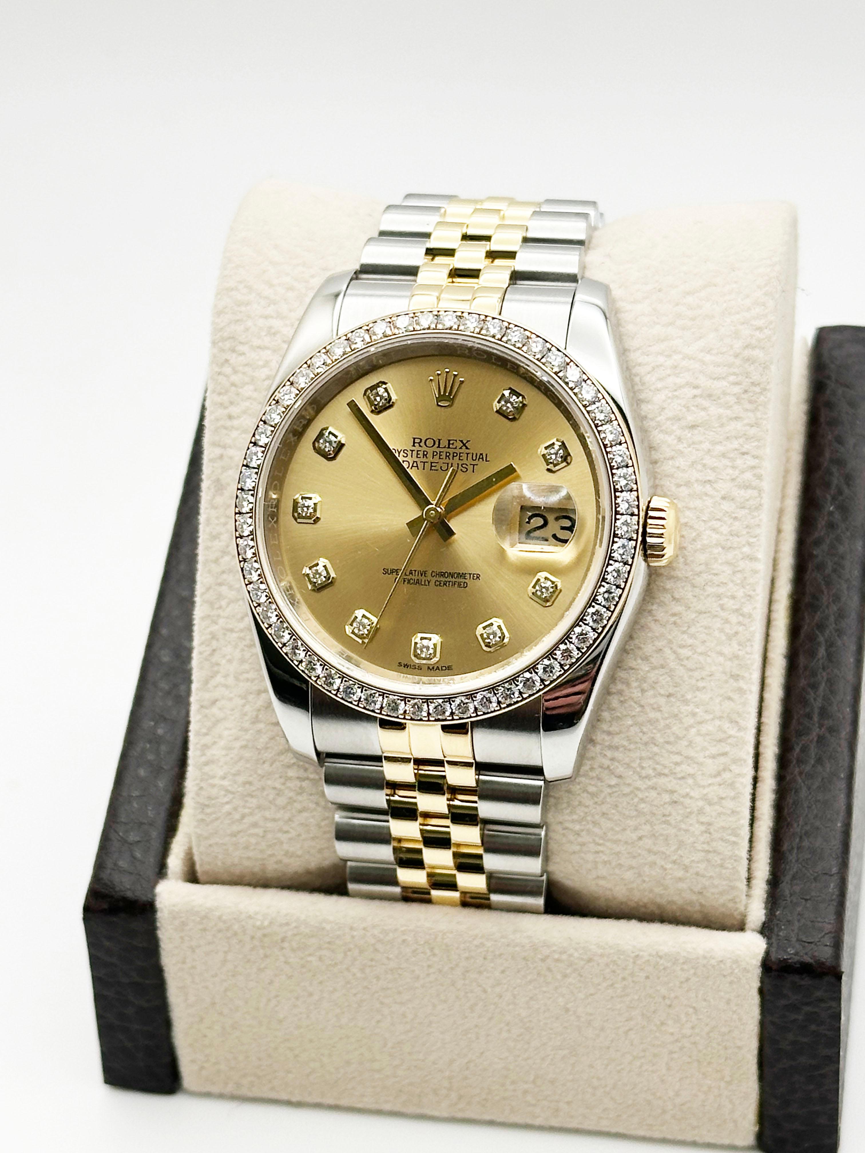 Rolex Datejust 116243 Champagne Diamond Dial and Bezel 18K Gold Steel Box Paper 1
