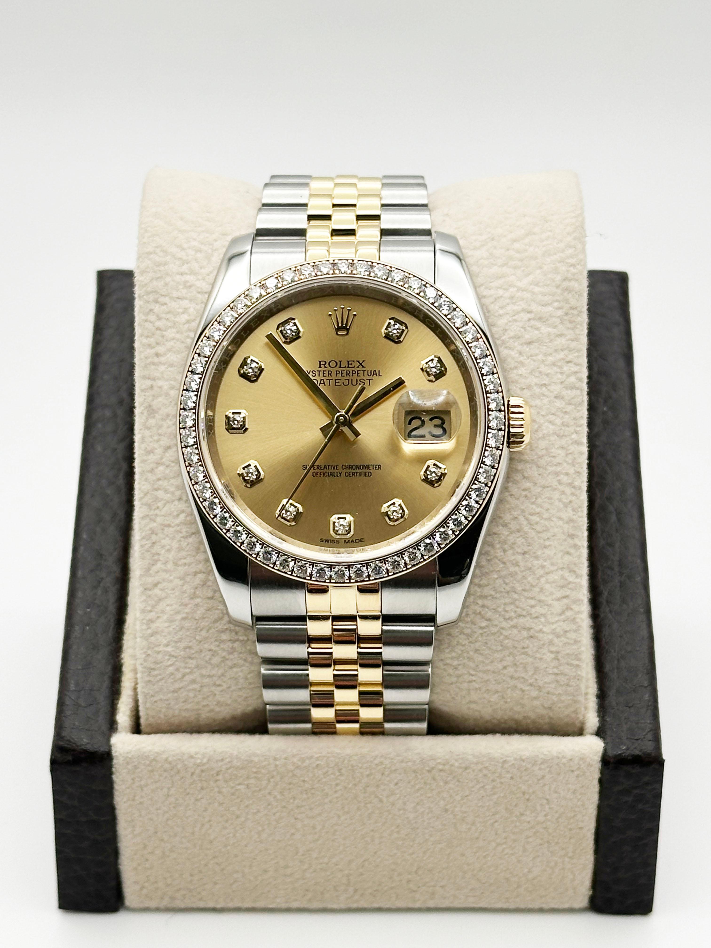 Rolex Datejust 116243 Champagne Diamond Dial and Bezel 18K Gold Steel Box Paper 2
