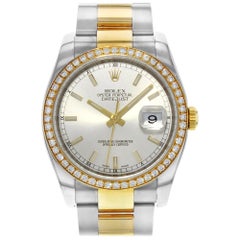 Rolex Datejust 116243 Silver Index Dial Diamond Bezel 18 Karat Gold Steel Watch
