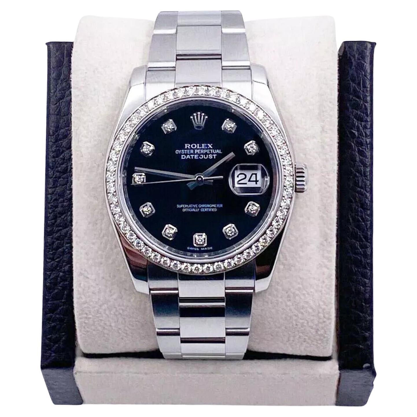 Rolex Datejust 116244 36mm Black Diamond Dial & Diamond Bezel Stainless Steel