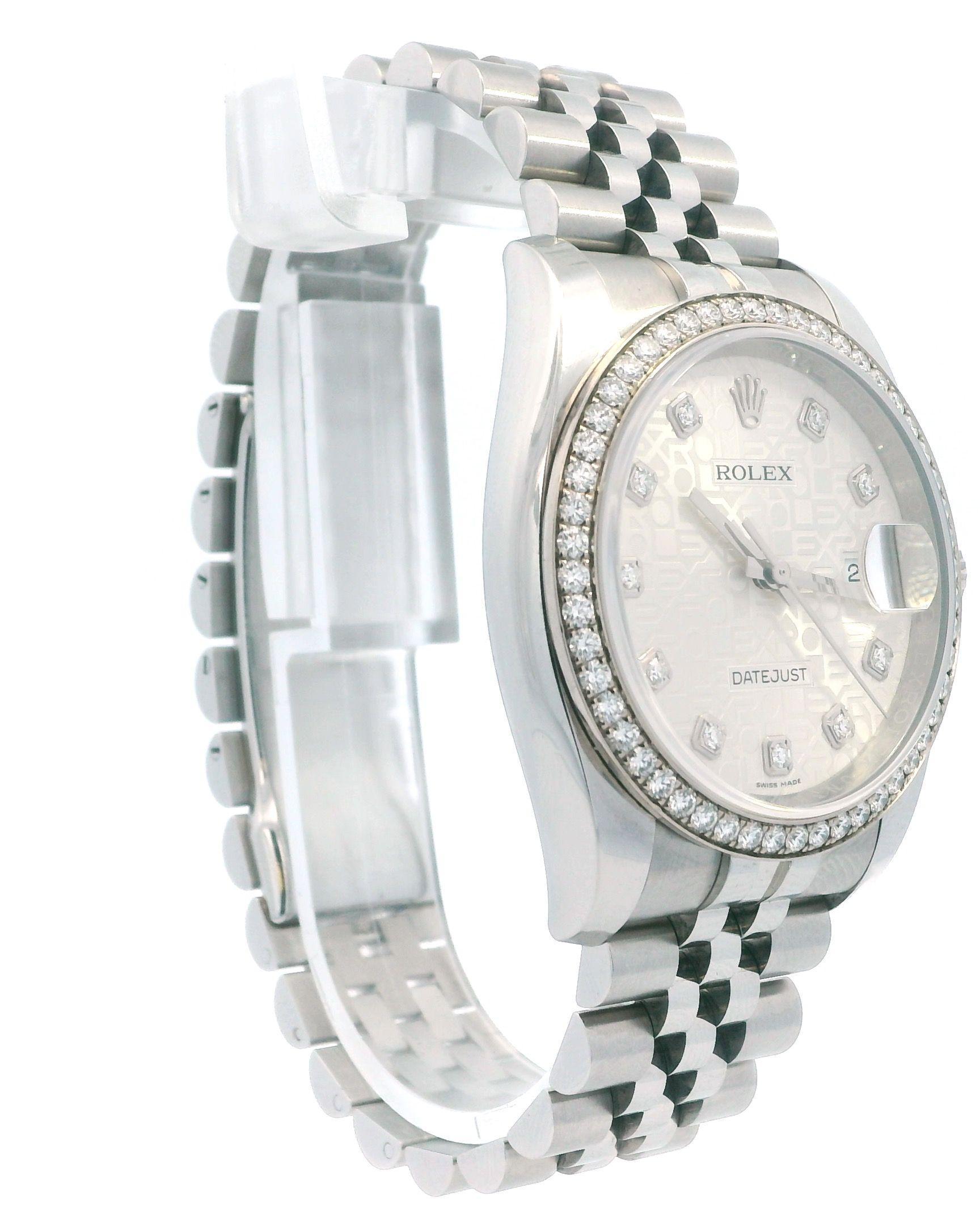 Rolex Datejust 116244 Silver-Anniversary Diamond Dial Box & Papers In Excellent Condition For Sale In Great Neck Plaza, NY