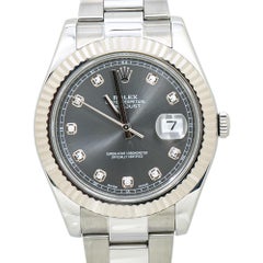 Rolex Datejust 116334 18K Fluted Bezel Rhodium Diamond Dial Box & Paper