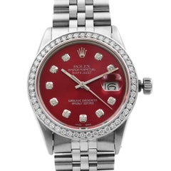 Rolex Datejust 1.20 Carat Custom Diamond Red Dial Men's 1985 Watch 16014