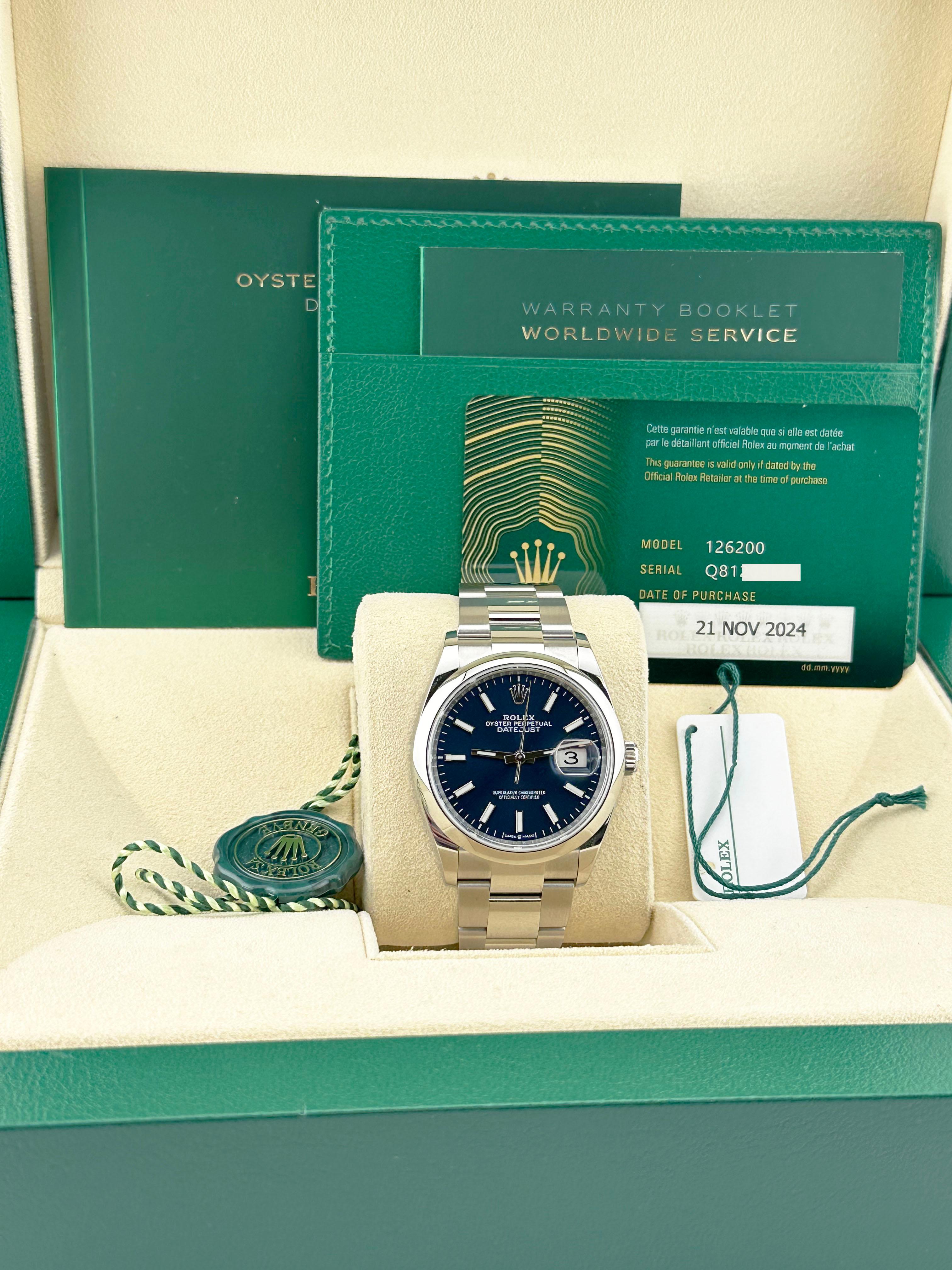 Rolex Datejust 126200 36mm Blue Dial Stainless Steel Box Paper 2024 For Sale 2