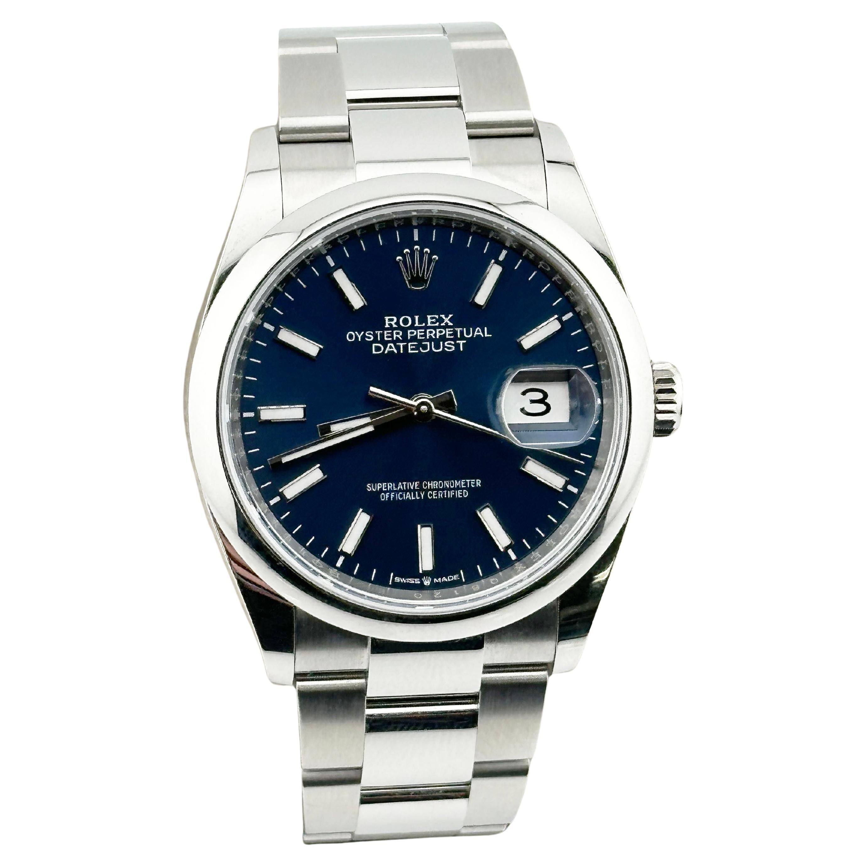 Rolex Datejust 126200 36 mm Blaues Zifferblatt Edelstahl Box Papier 2024