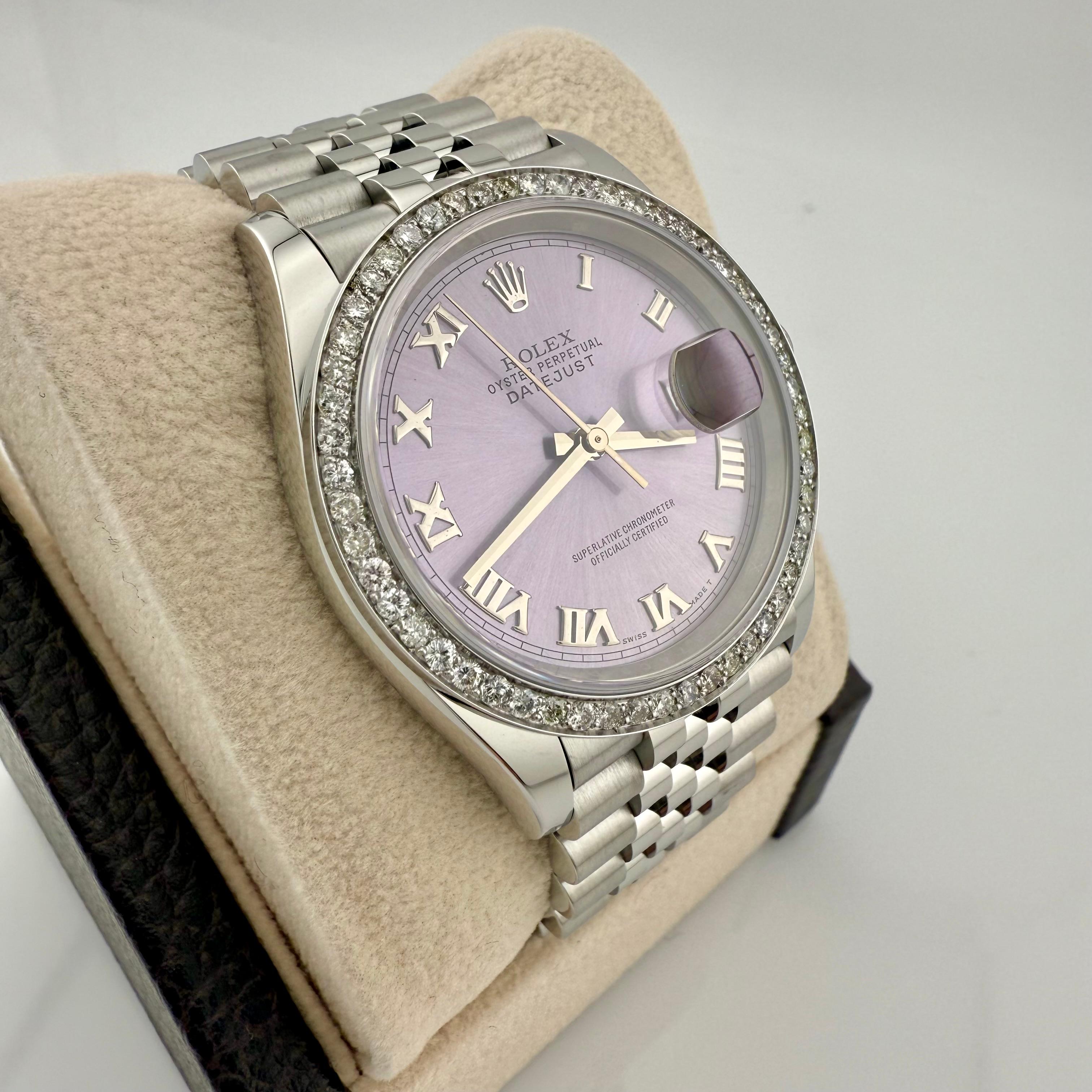 Rolex Datejust 126200 36mm Lavender Dial Diamond Bezel Steel Box Papers For Sale 2