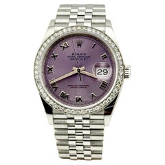 Rolex Datejust 126200 36mm Lavender Dial Diamond Bezel Steel Box Papers