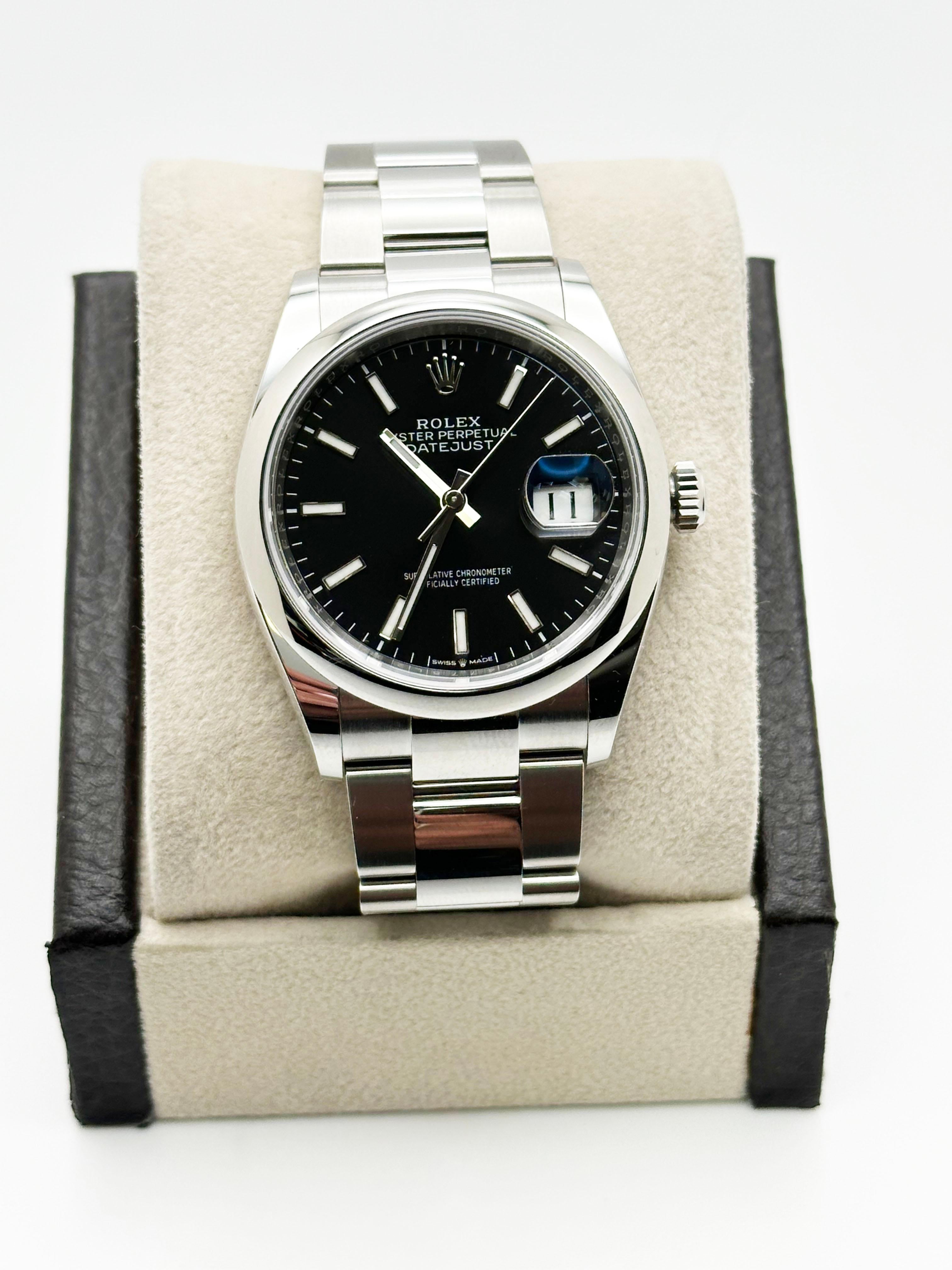 Women's or Men's Rolex Datejust 126200 Black Dial Stainless Steel 36mm Box Paper 2021 For Sale