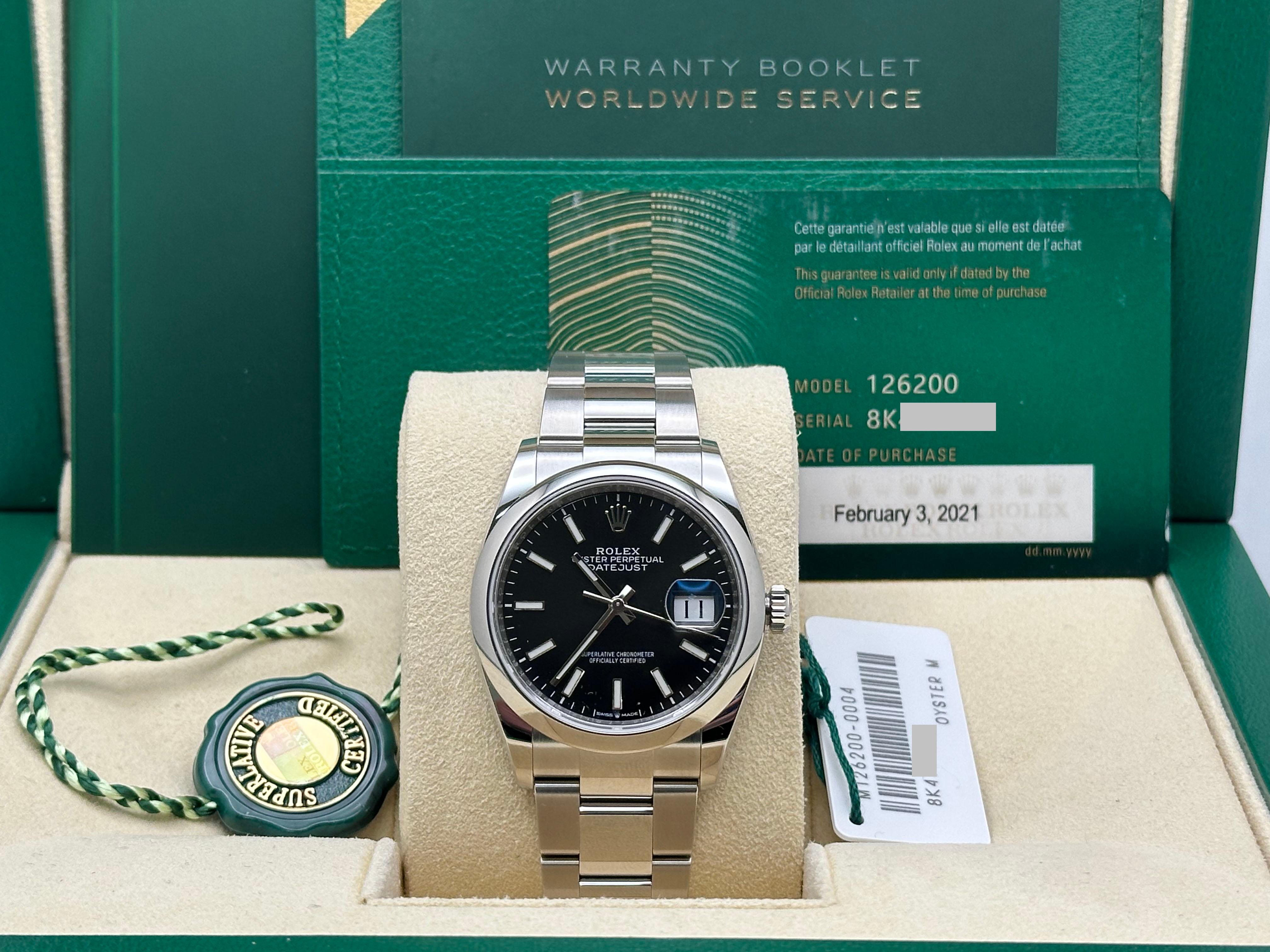 Rolex Datejust 126200 Black Dial Stainless Steel 36mm Box Paper 2021 For Sale 5