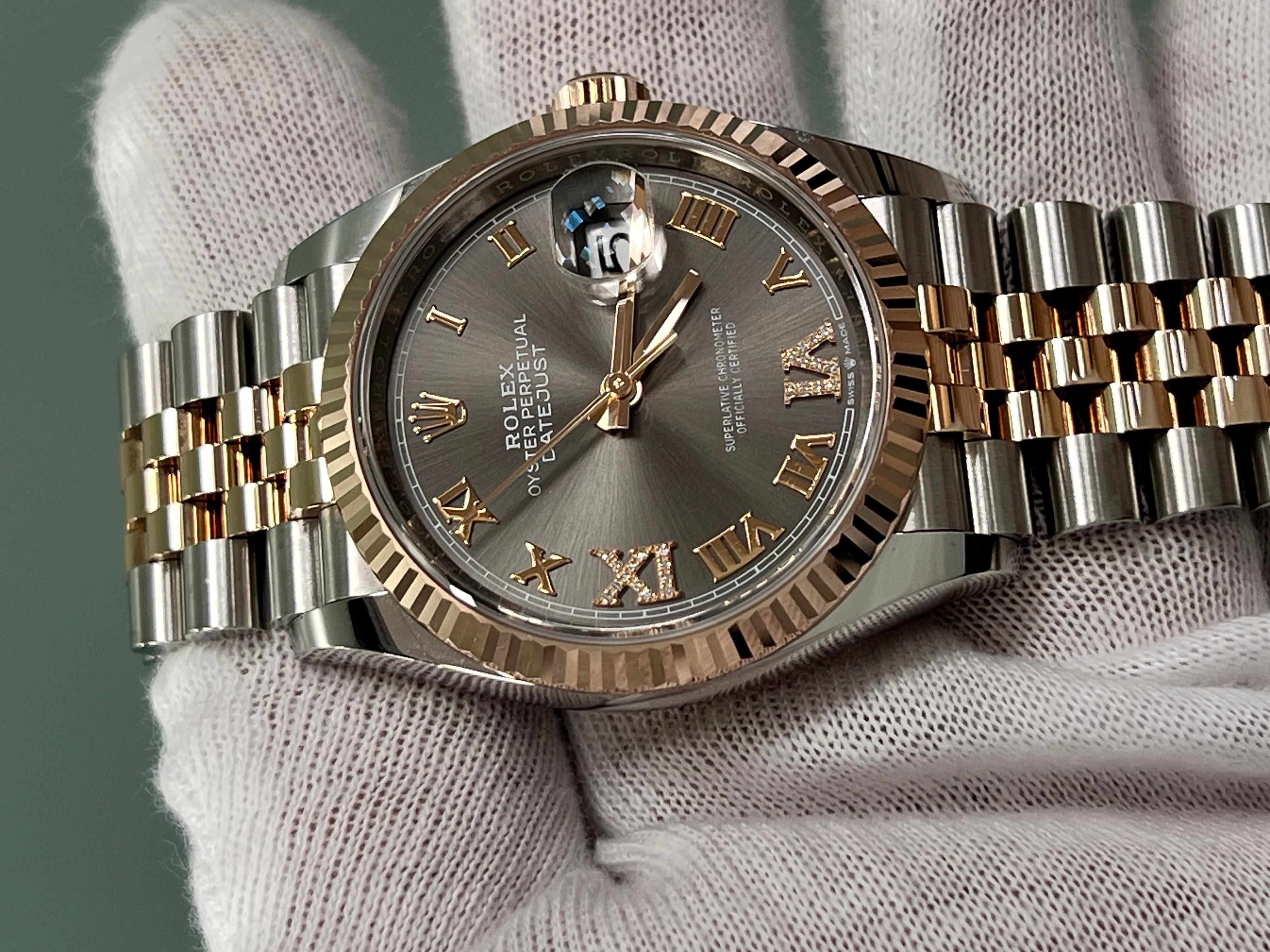 Rolex Datejust 126231 Gray VI & IX diamond Dial 18K Rose Gold Steel Box Paper 6