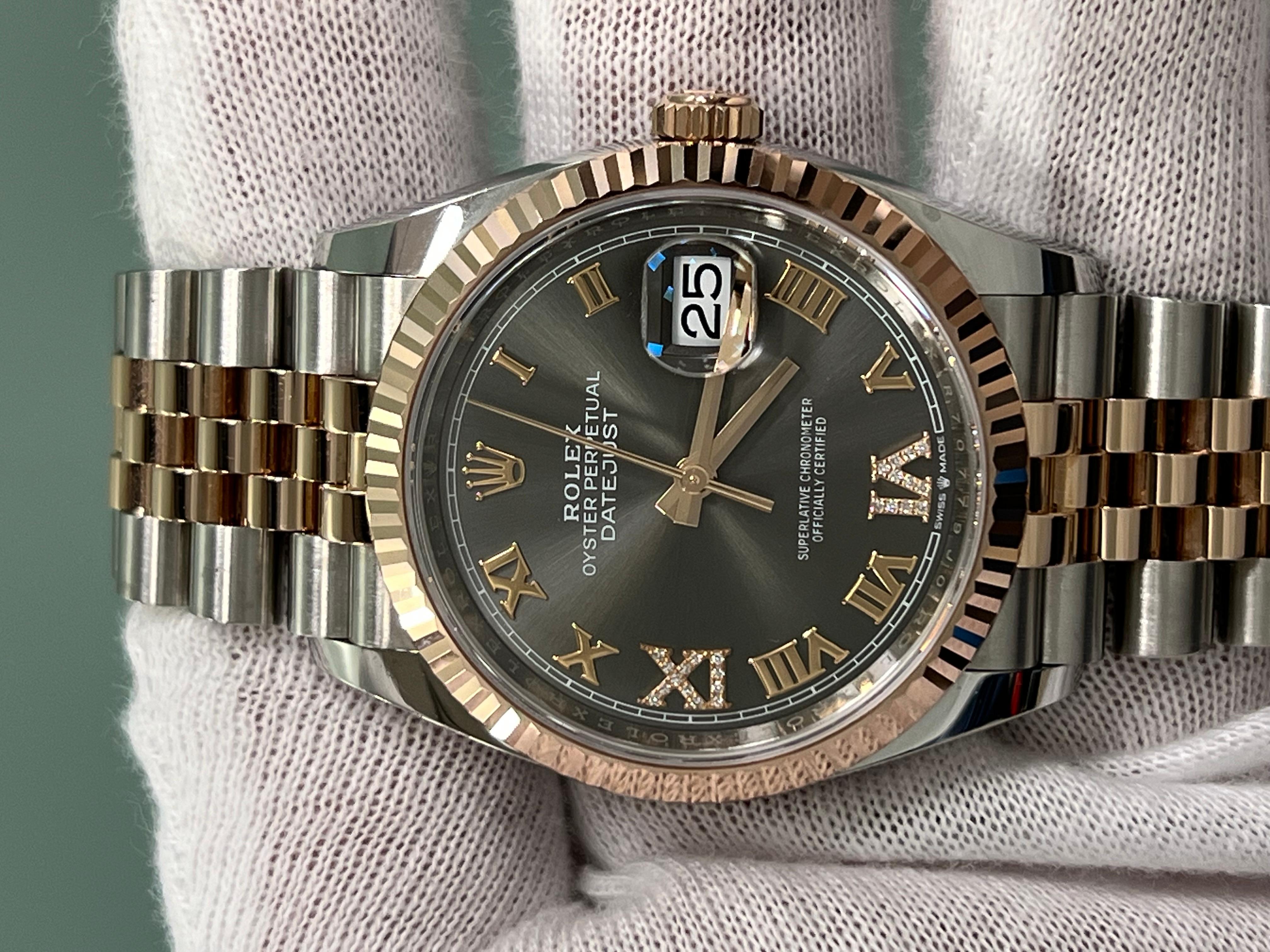 Rolex Datejust 126231 Gray VI & IX diamond Dial 18K Rose Gold Steel Box Paper 7