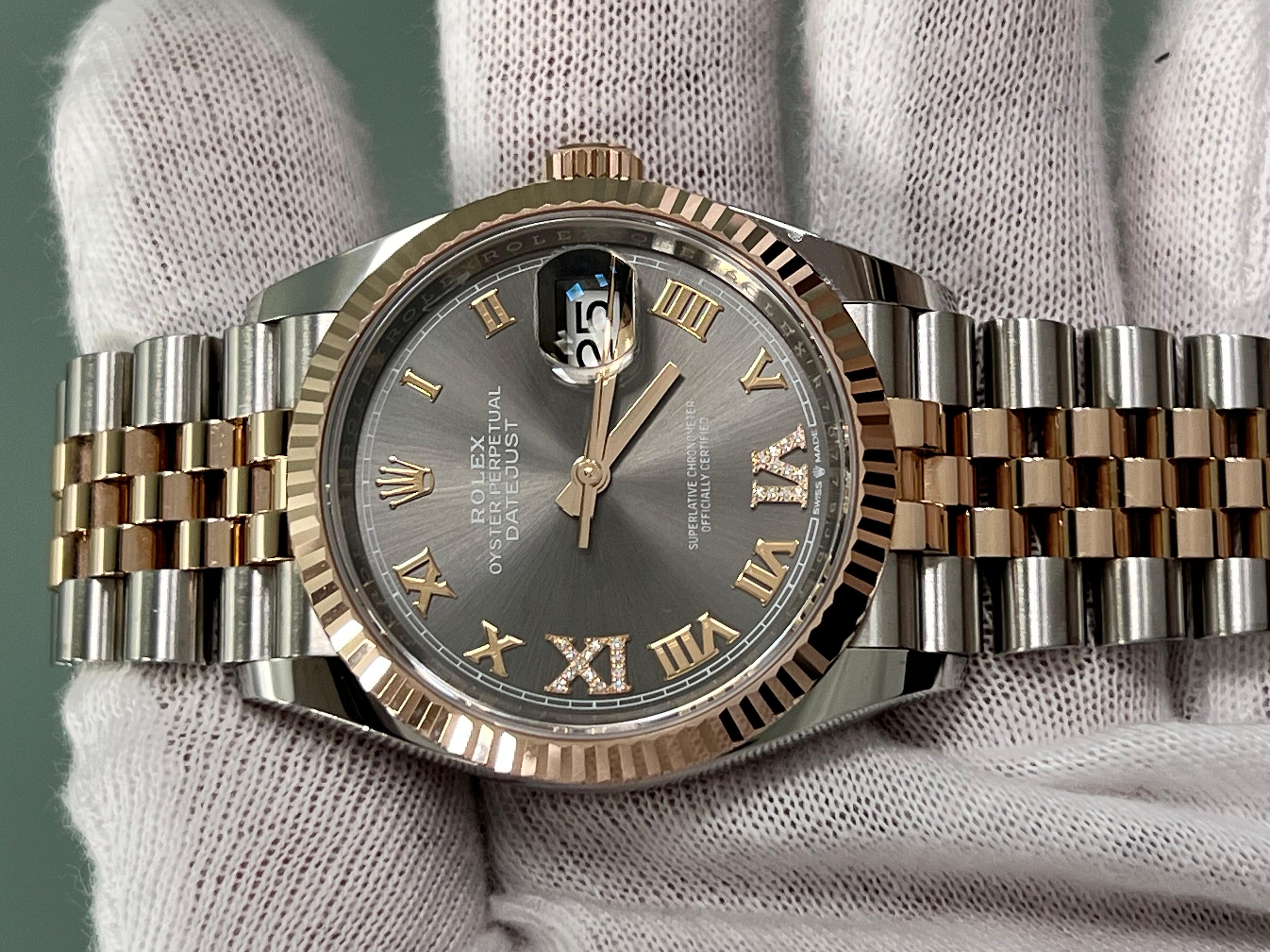 Rolex Datejust 126231 Gray VI & IX diamond Dial 18K Rose Gold Steel Box Paper 8