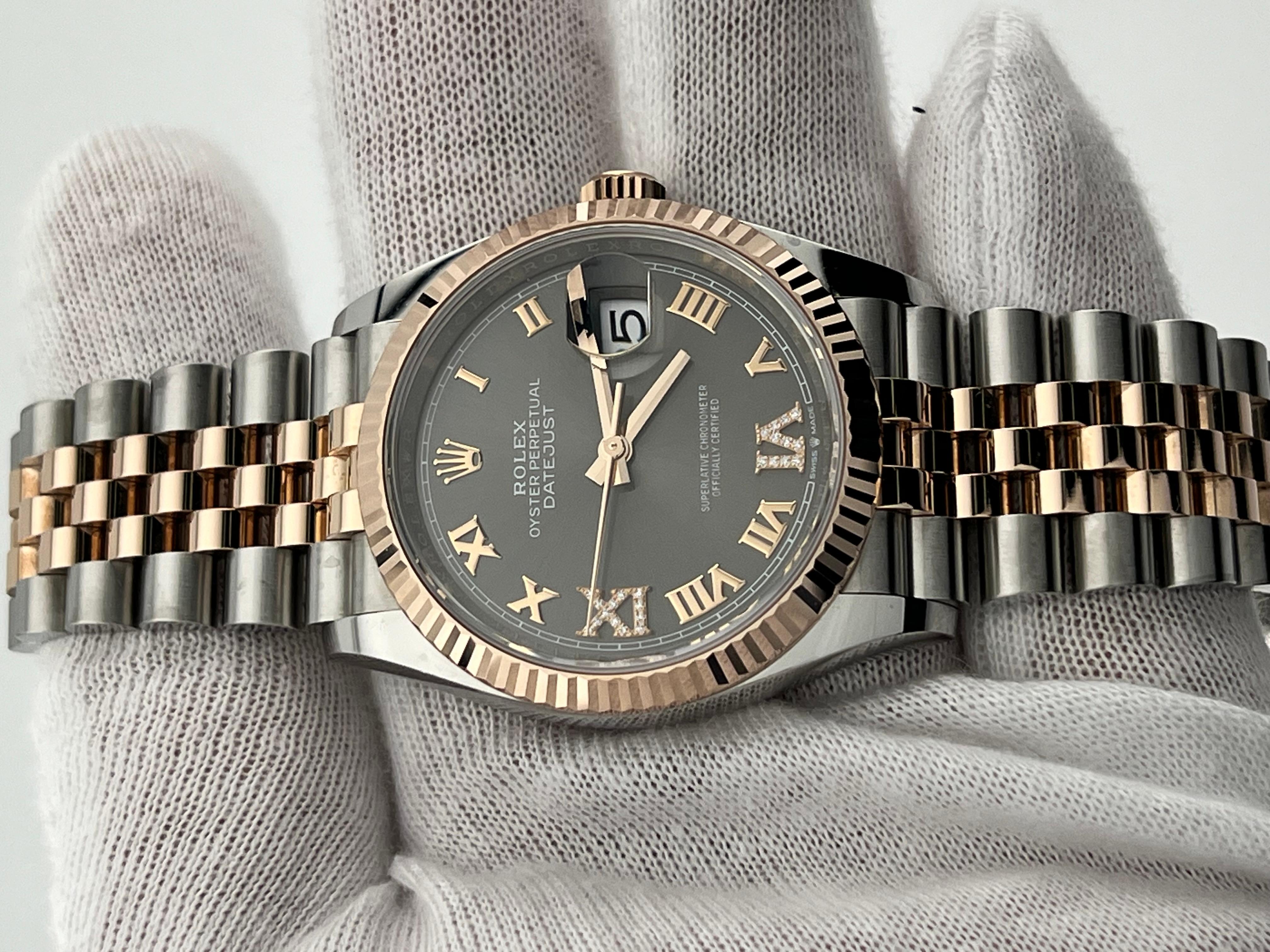 Men's Rolex Datejust 126231 Gray VI & IX diamond Dial 18K Rose Gold Steel Box Paper
