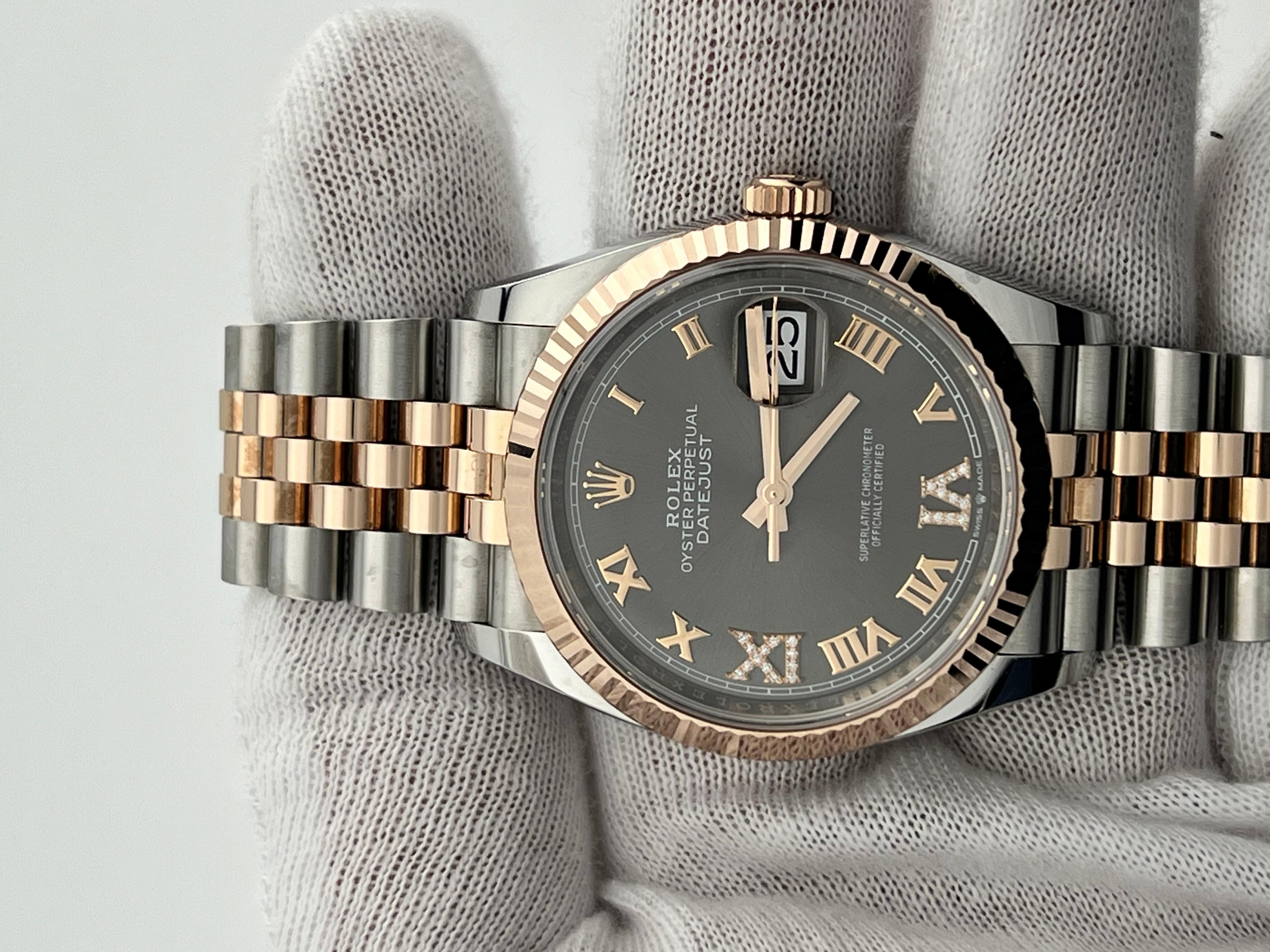 Rolex Datejust 126231 Gray VI & IX diamond Dial 18K Rose Gold Steel Box Paper 1