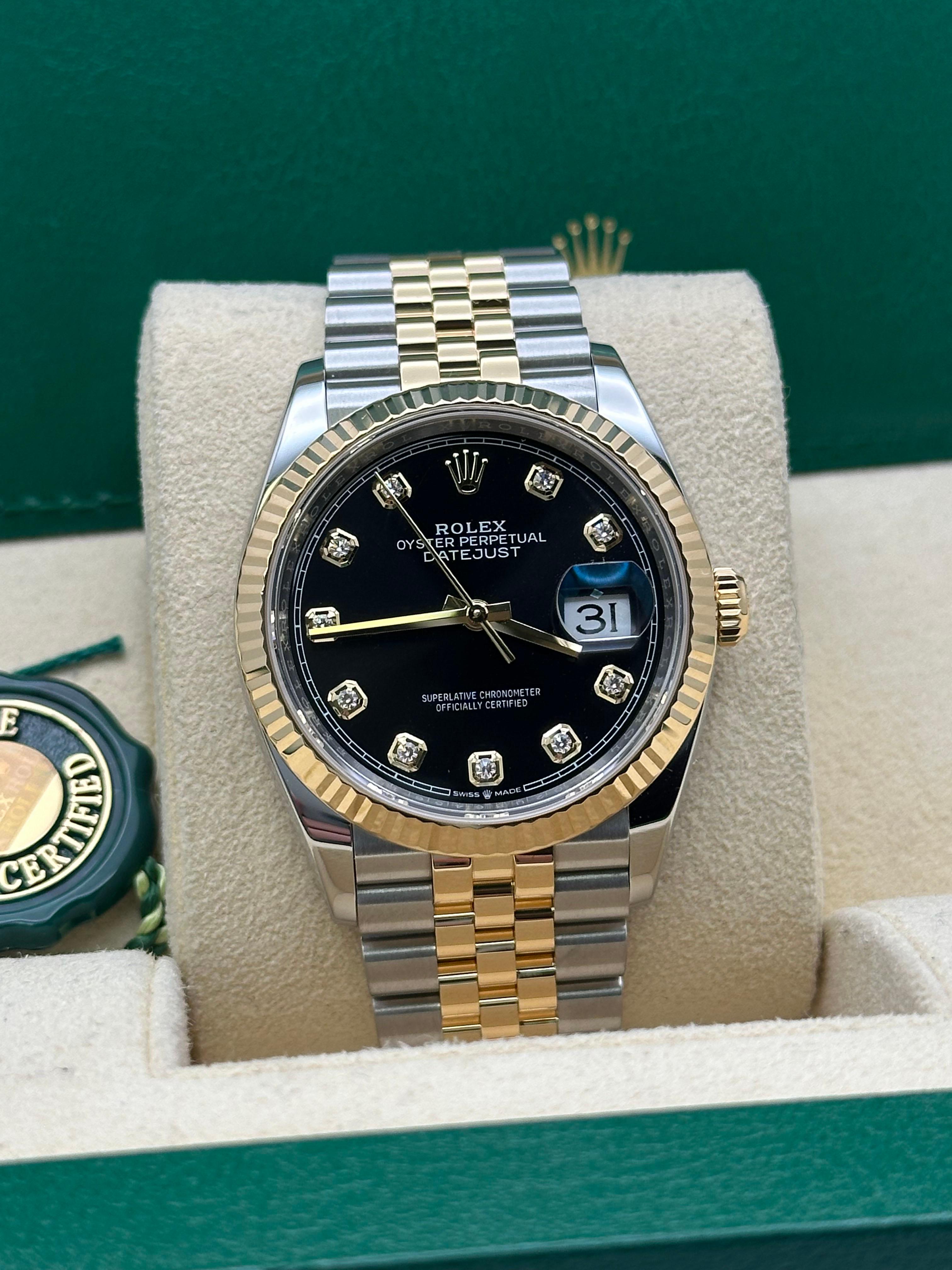 Rolex Datejust 126233 36mm Black Diamond Dial 18K Gold Steel Box Paper 2023 6