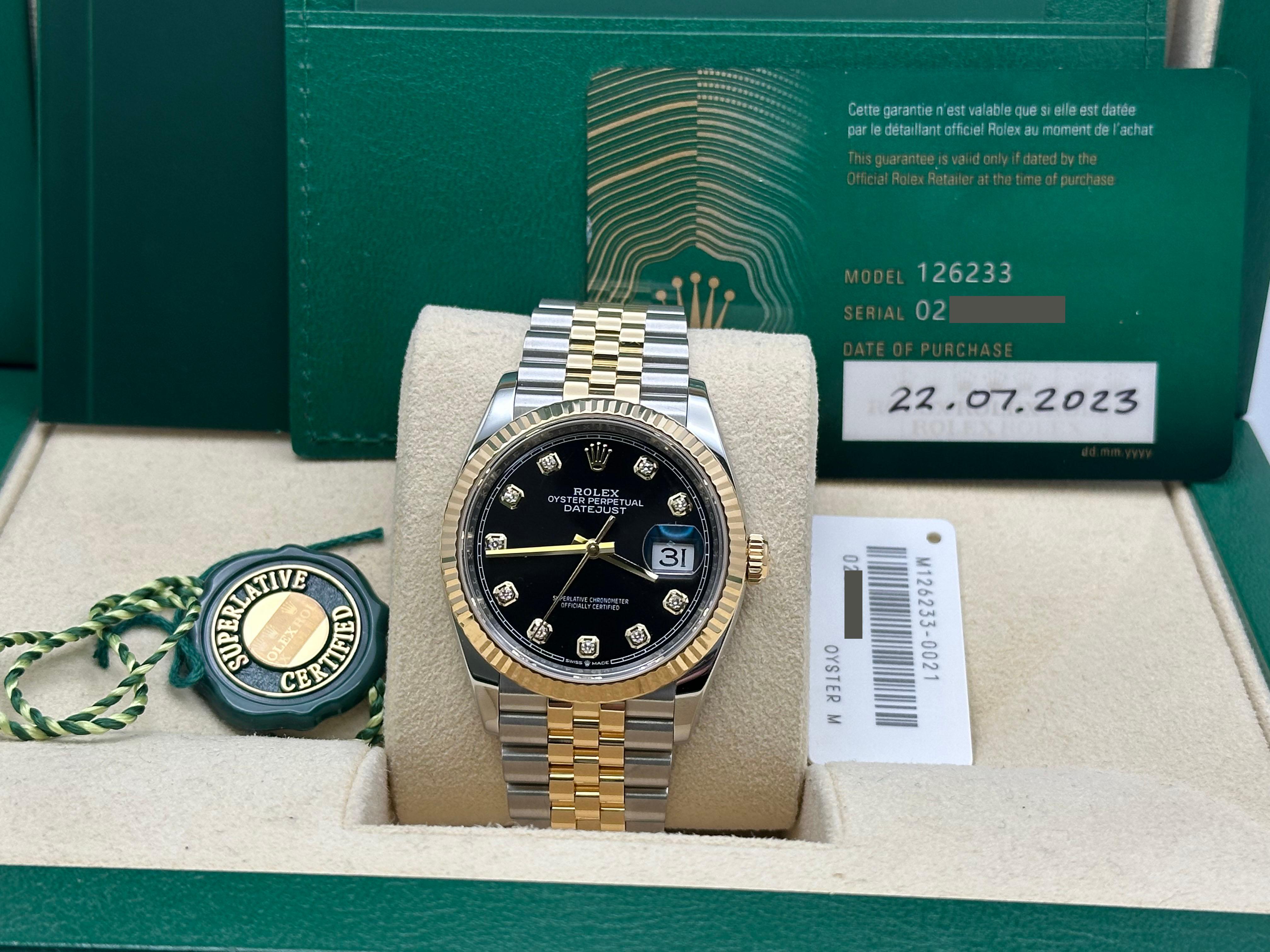 Rolex Datejust 126233 36mm Black Diamond Dial 18K Gold Steel Box Paper 2023 5