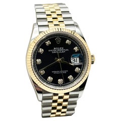 Rolex Datejust 126233 36 mm quadrante nero con diamanti, oro 18 carati, scatola d'acciaio 2023