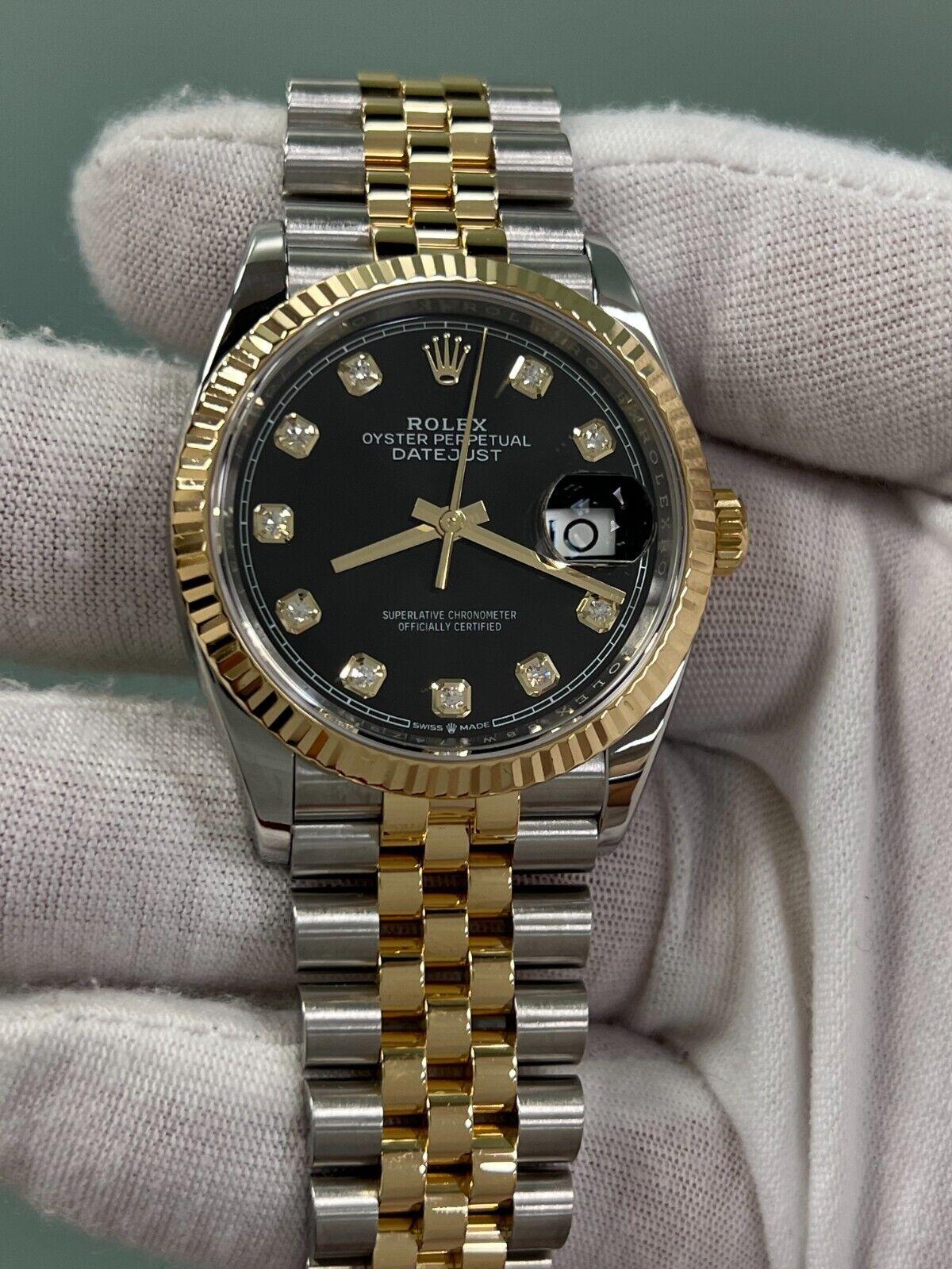 De los hombres Rolex Datejust 126233 Esfera Diamante Negro Oro Amarillo 18K Caja Acero Papel en venta