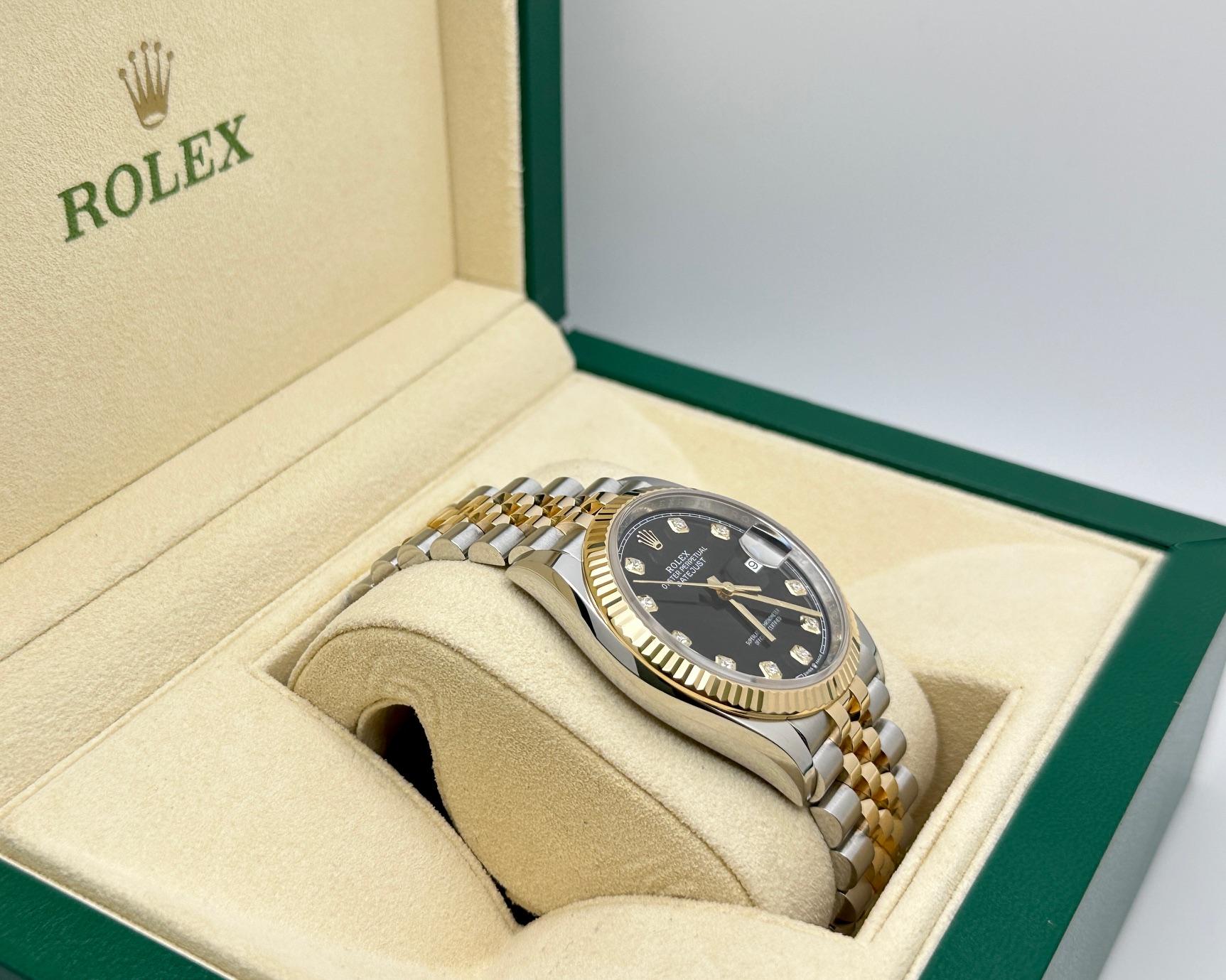 Uomo Rolex Datejust 126233 Quadrante nero con diamanti Oro giallo 18 carati Acciaio Scatola 2023 in vendita