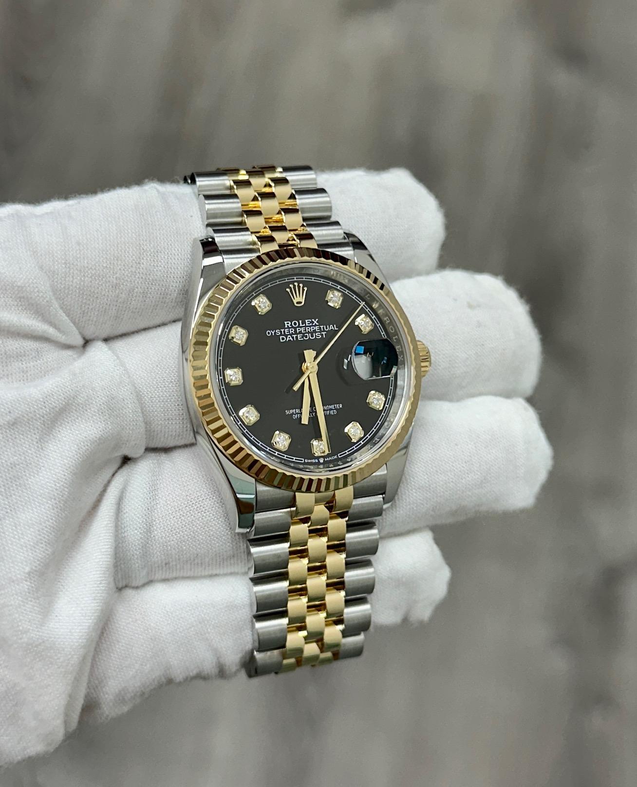 Rolex Datejust 126233 Quadrante nero con diamanti Oro giallo 18 carati Acciaio Scatola 2023 in vendita 3