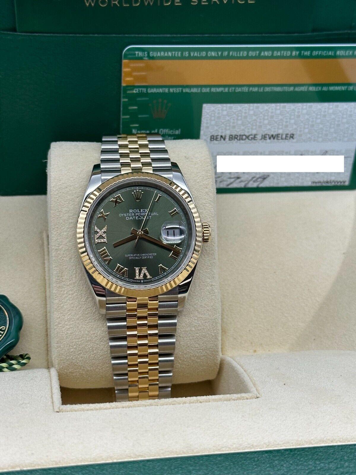 Rolex Datejust 126233 Olive Green Roman Diamond Dial 18K Gold & Steel Box Paper 2