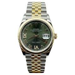 Rolex Datejust 126233 Green Roman Diamond Dial 18K Yellow Gold Steel Box Paper