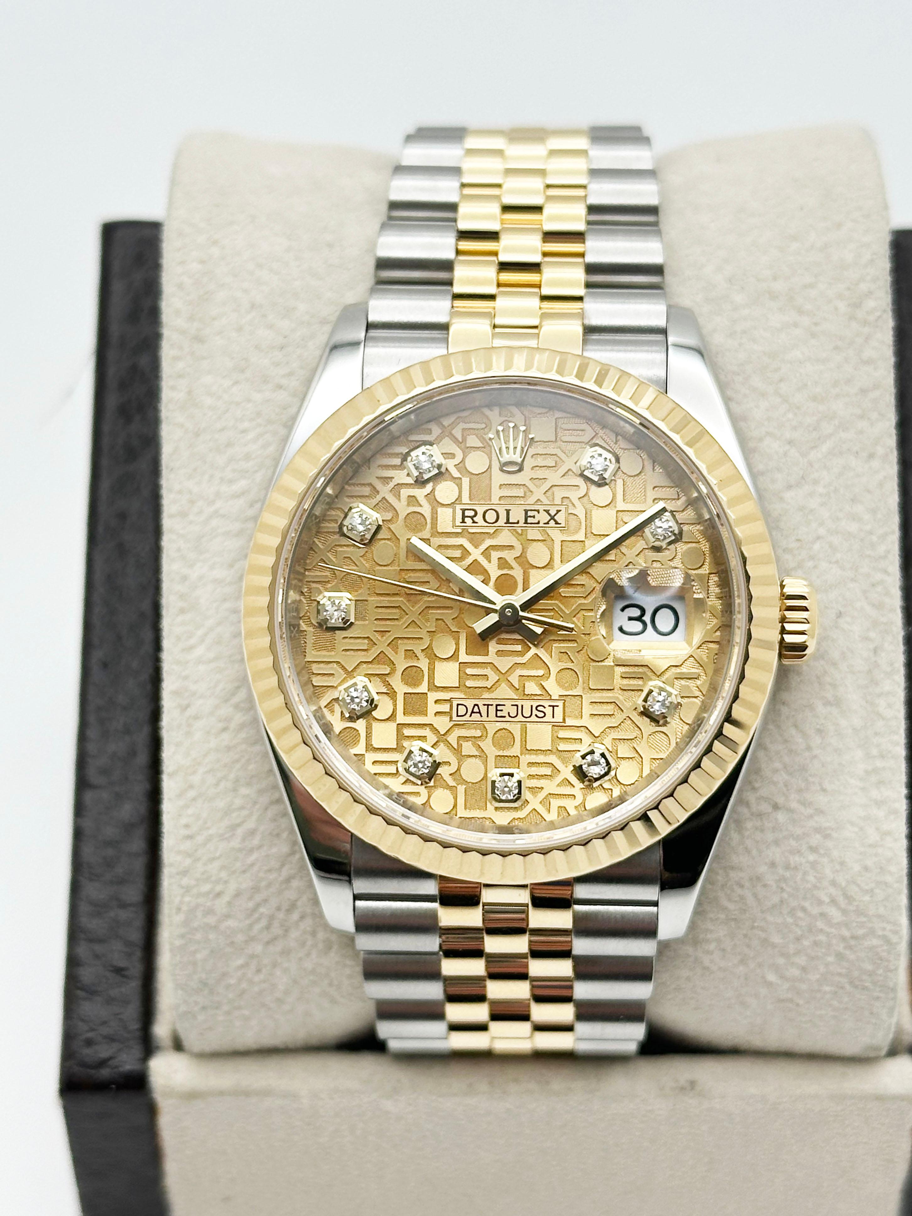 Taille simple Rolex Datejust 126233 Jubilee Diamond Dial 18K Yellow Gold Stainless Box Paper en vente