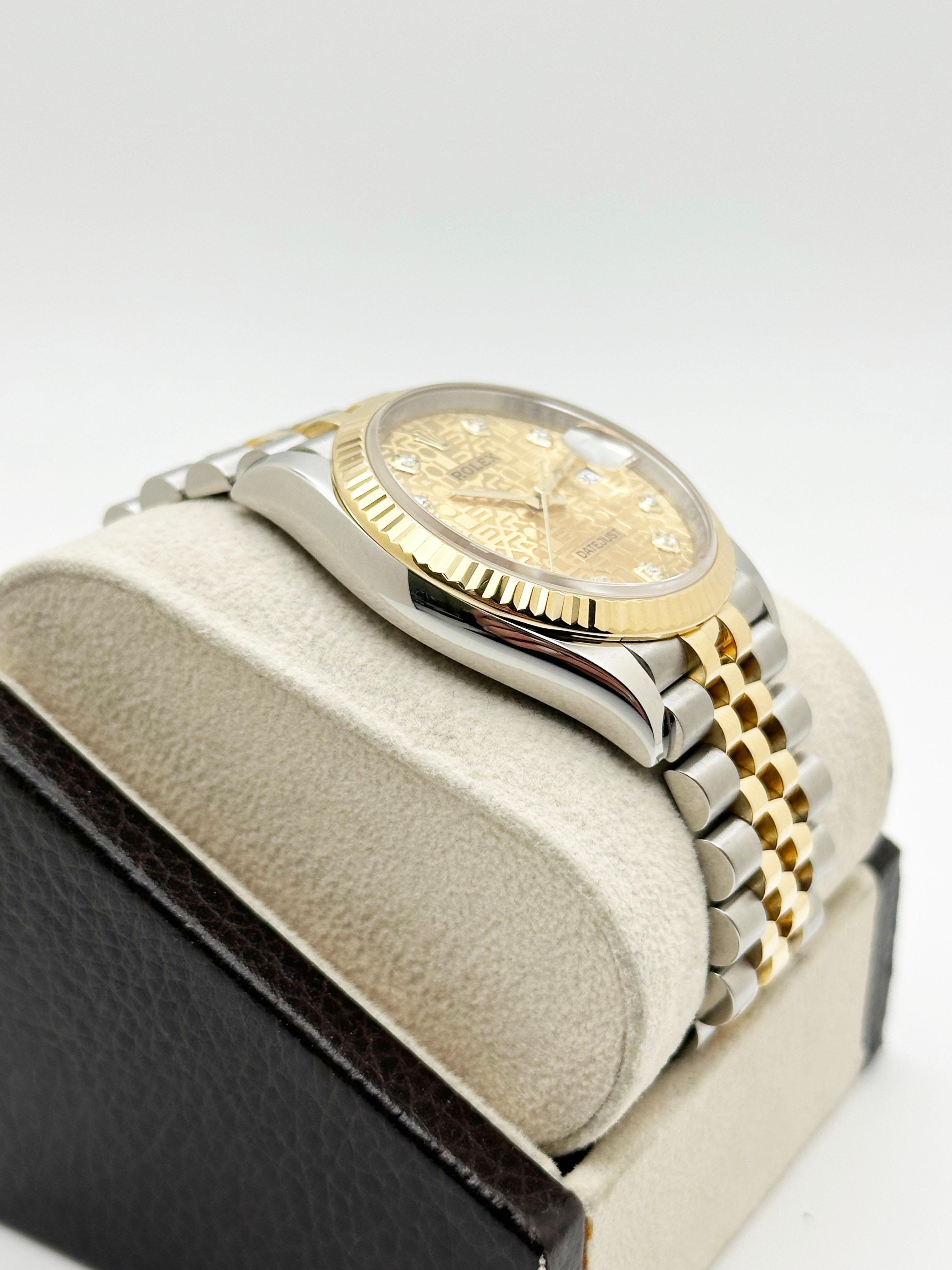 Rolex Datejust 126233 Jubilee Diamond Dial 18K Yellow Gold Stainless Box Paper Excellent état - En vente à San Diego, CA