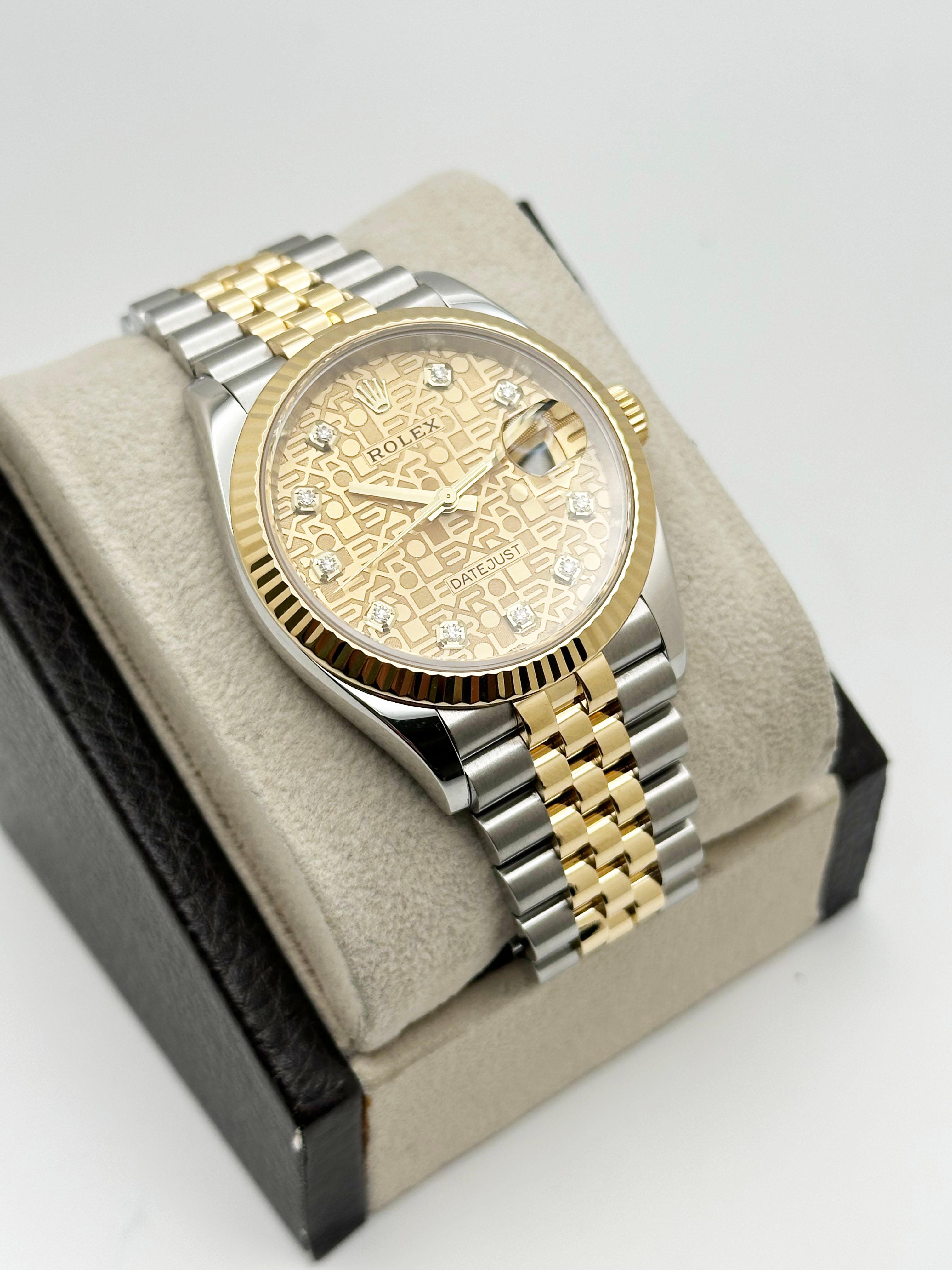 Rolex Datejust 126233 Jubilee Diamond Dial 18K Yellow Gold Stainless Box Paper Unisexe en vente