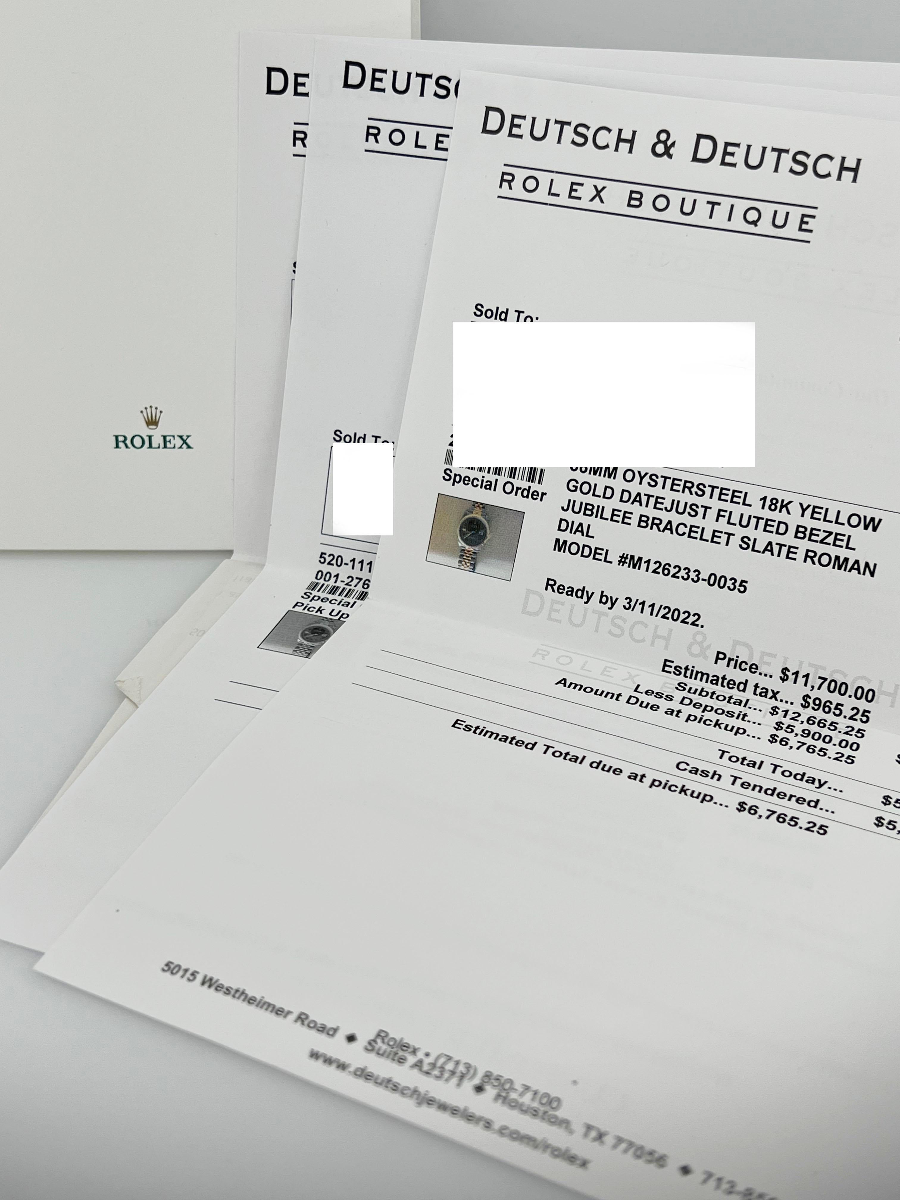 Rolex Datejust 126233 Wimbledon 18K Yellow Gold Stainless Steel Box Receipt 36mm In Excellent Condition For Sale In San Diego, CA
