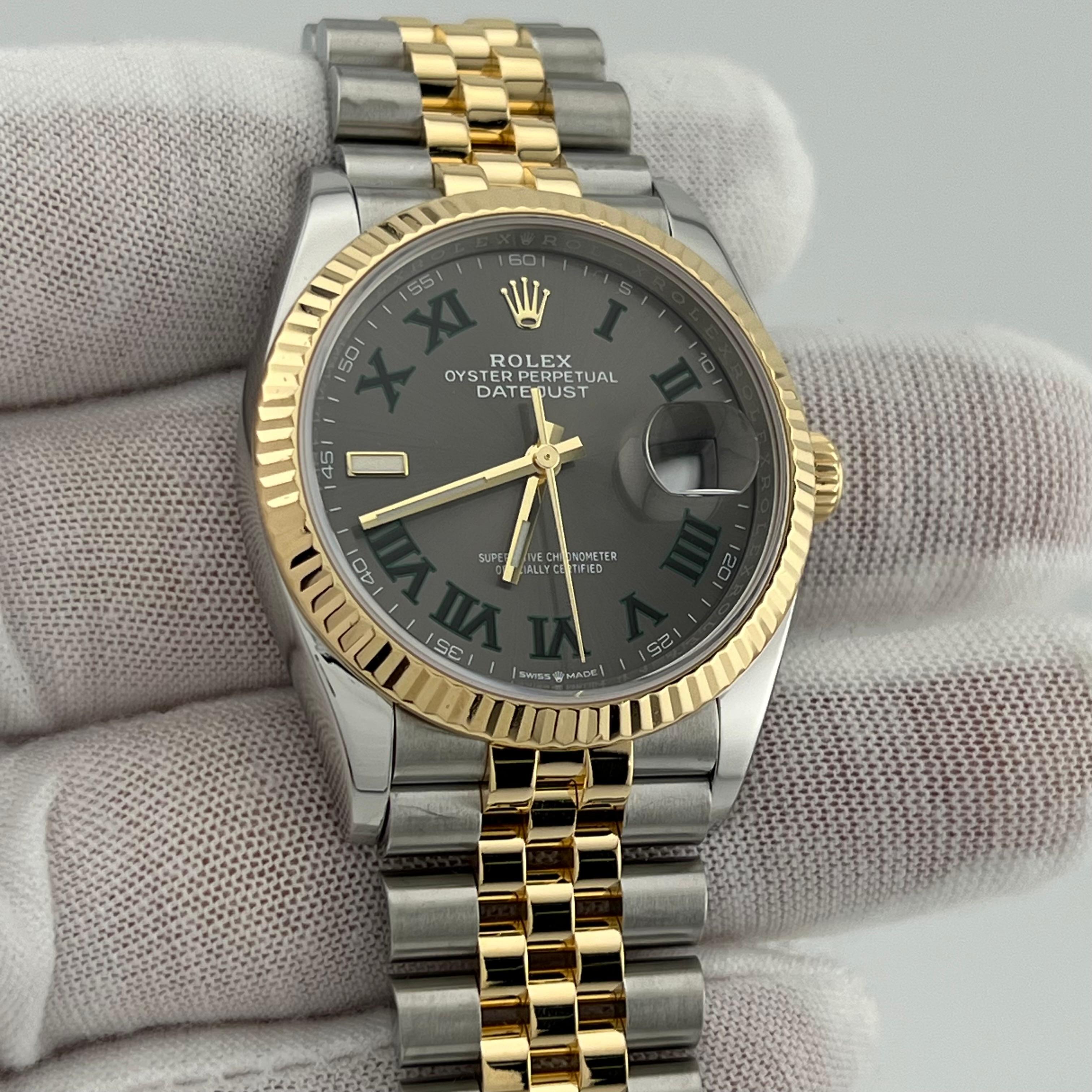 Men's Rolex Datejust 126233 Wimbledon 18K Yellow Gold Stainless Steel Box Receipt 36mm For Sale