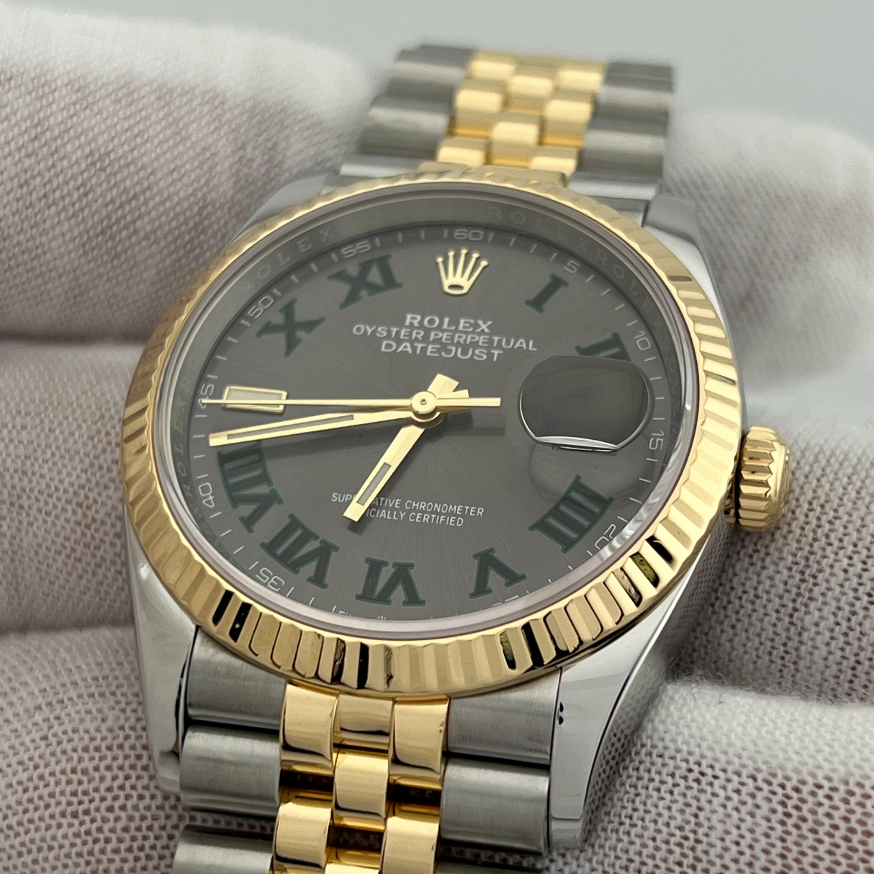 Rolex Datejust 126233 Wimbledon 18K Yellow Gold Stainless Steel Box Receipt 36mm For Sale 1